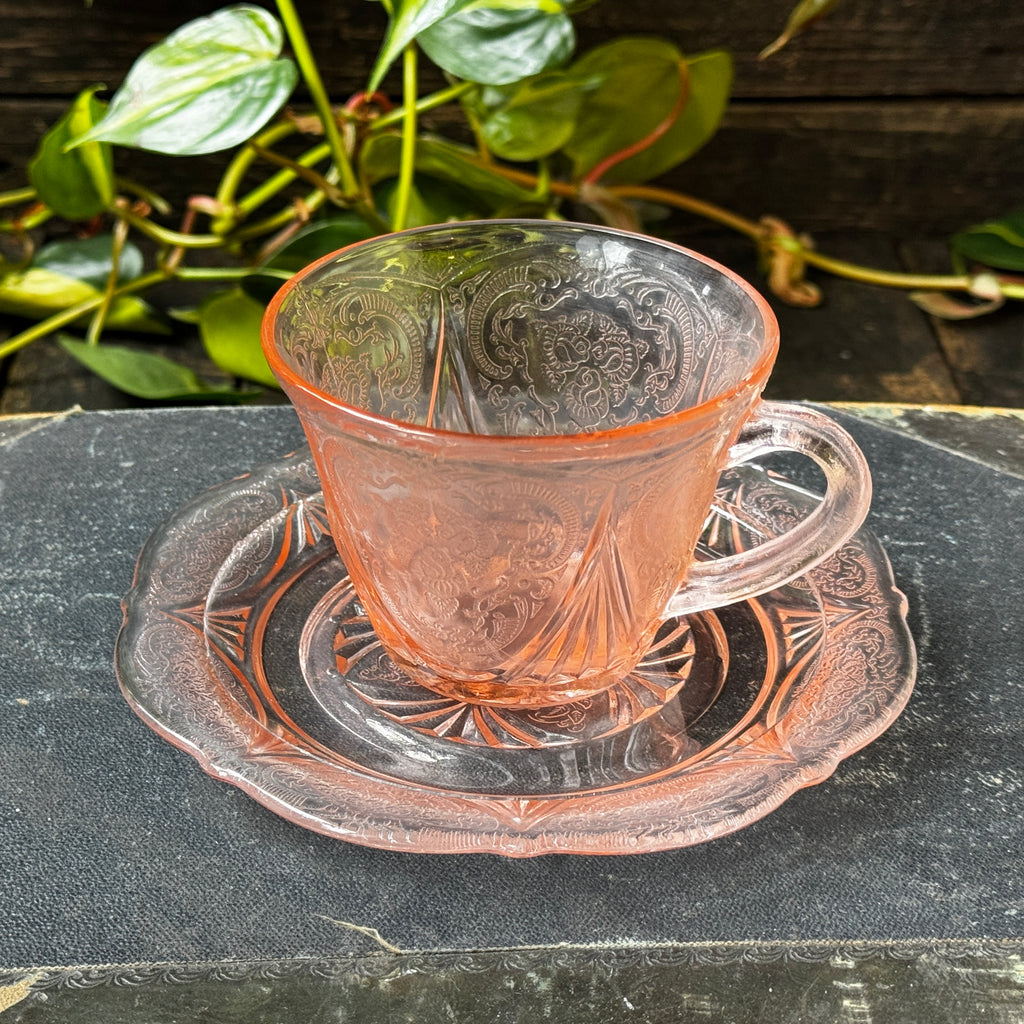 Hazel Atlas 1930s Pressed Glass Cup and Saucer