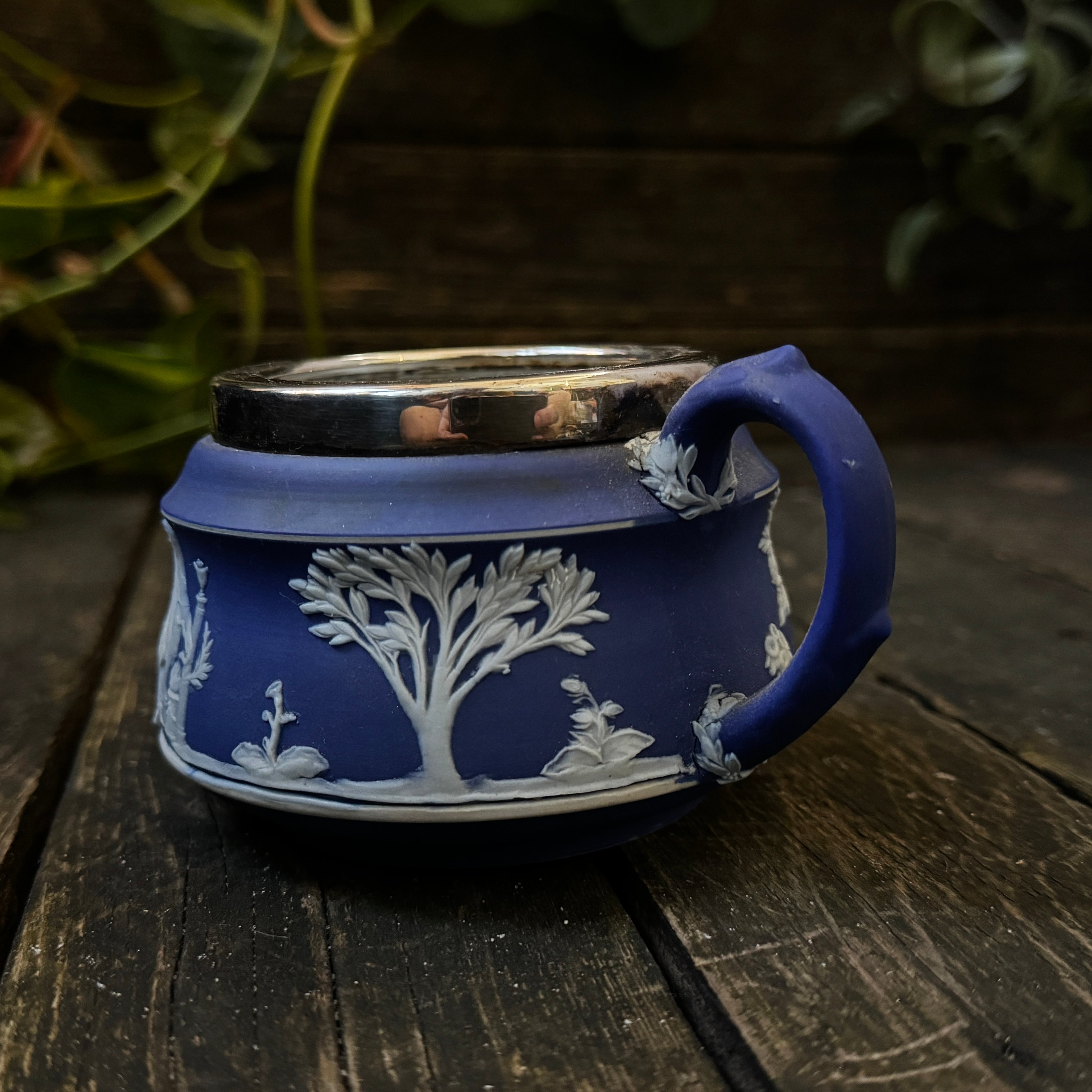 Beautiful late 19th century Wedgewood Jasperware cream jug with silver plated rim