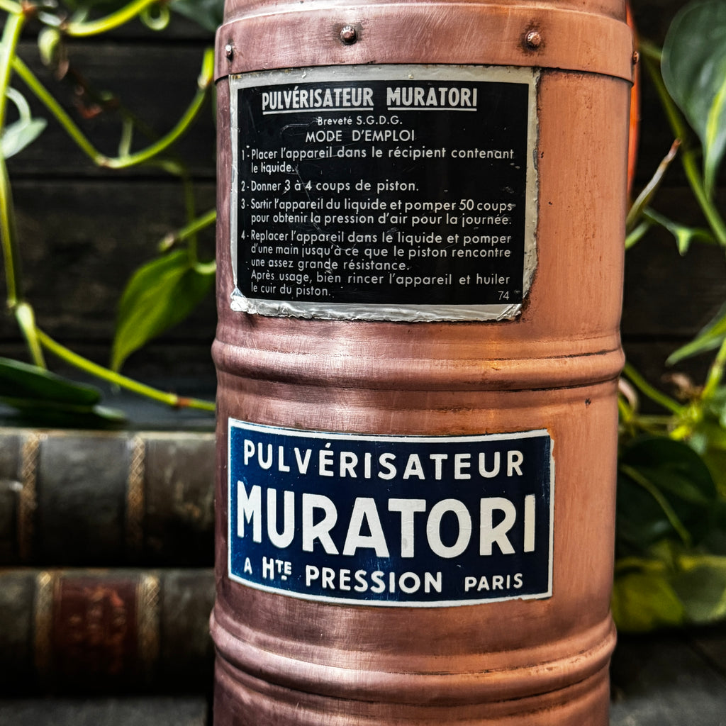 Beautiful 1930s French Muratori Hand Pump Garden Sprayer in Copper and Brass