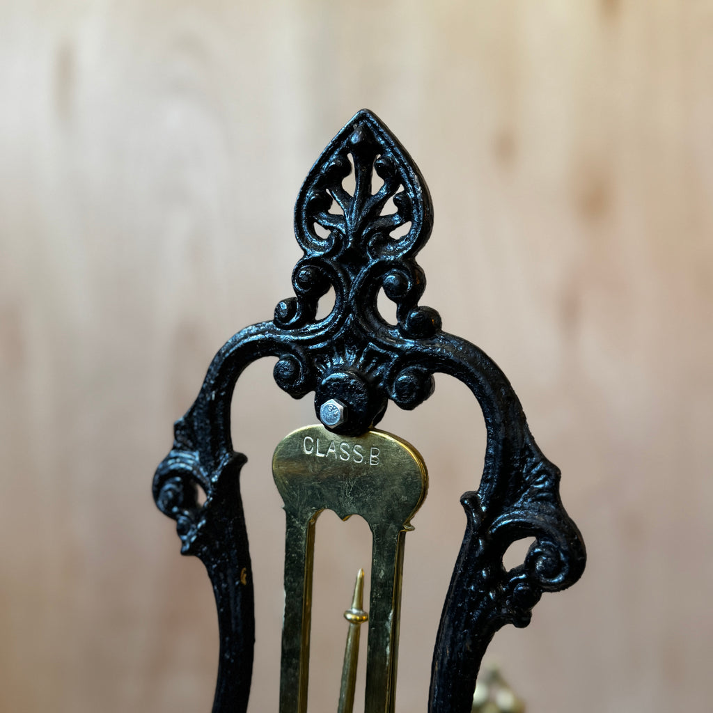 Very large, antique 1880s shop scales. Cast iron and brass with original ceramic weigh plate