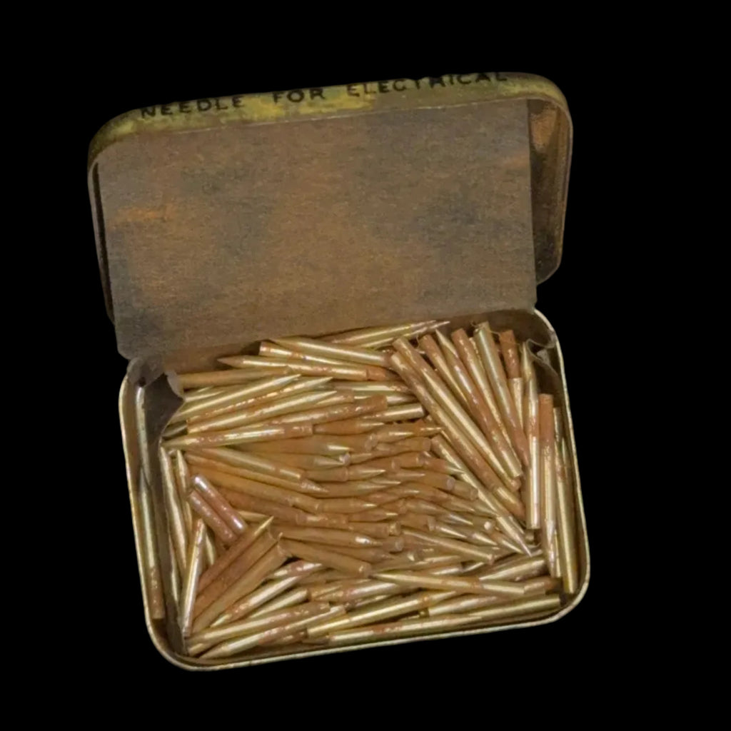 Azure blue, 1930s 'Songster' tin of gramophone needles