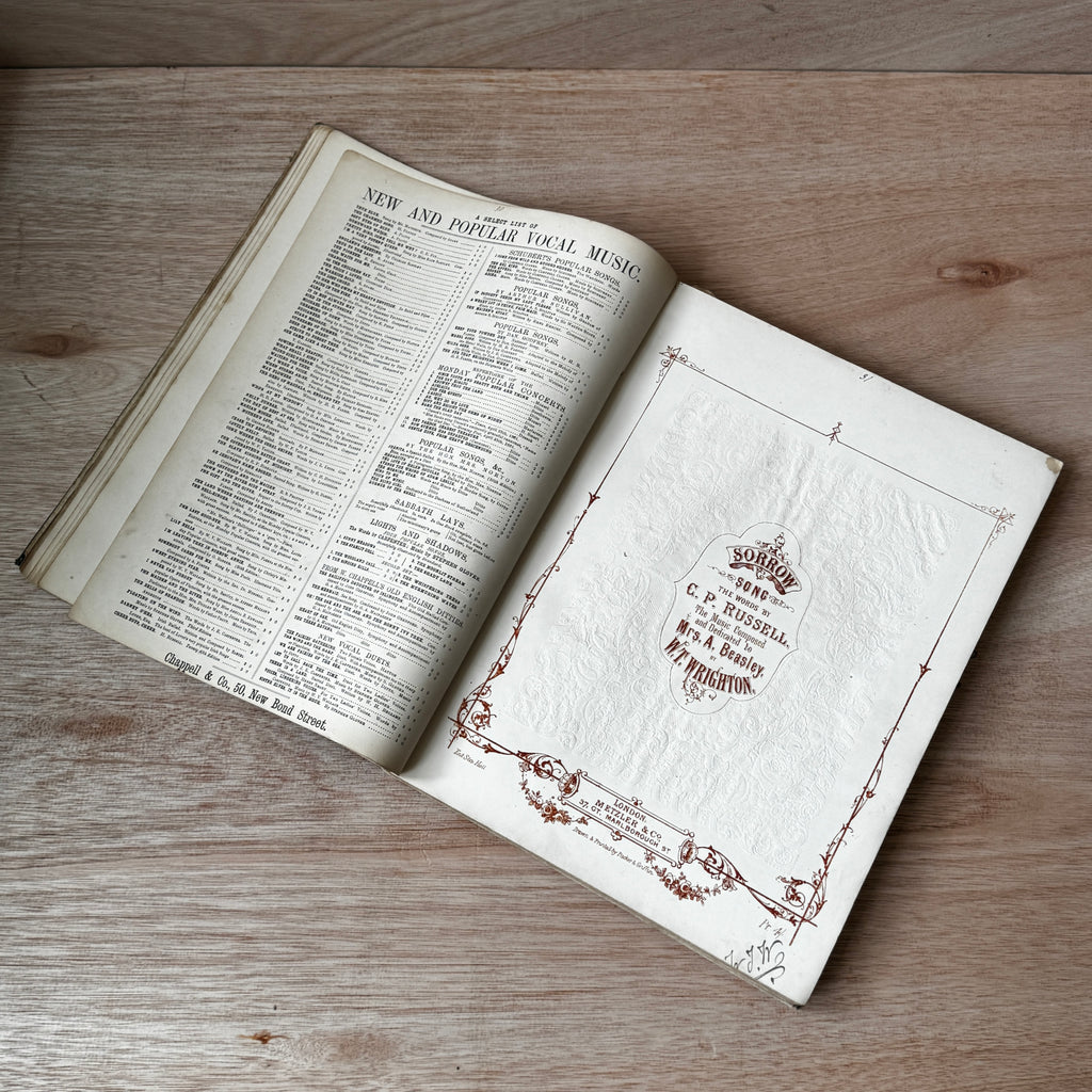 Set of two early-mid 19th century music books compiled by hand, with some notes in pen and pencil. Unique and personal, with gorgeous colour images and covers amongst the scores.