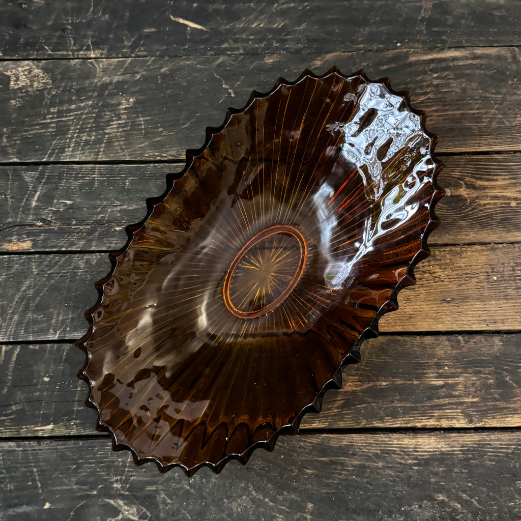 Large Art Deco pressed glass bowl in a rich amber shade 1930s