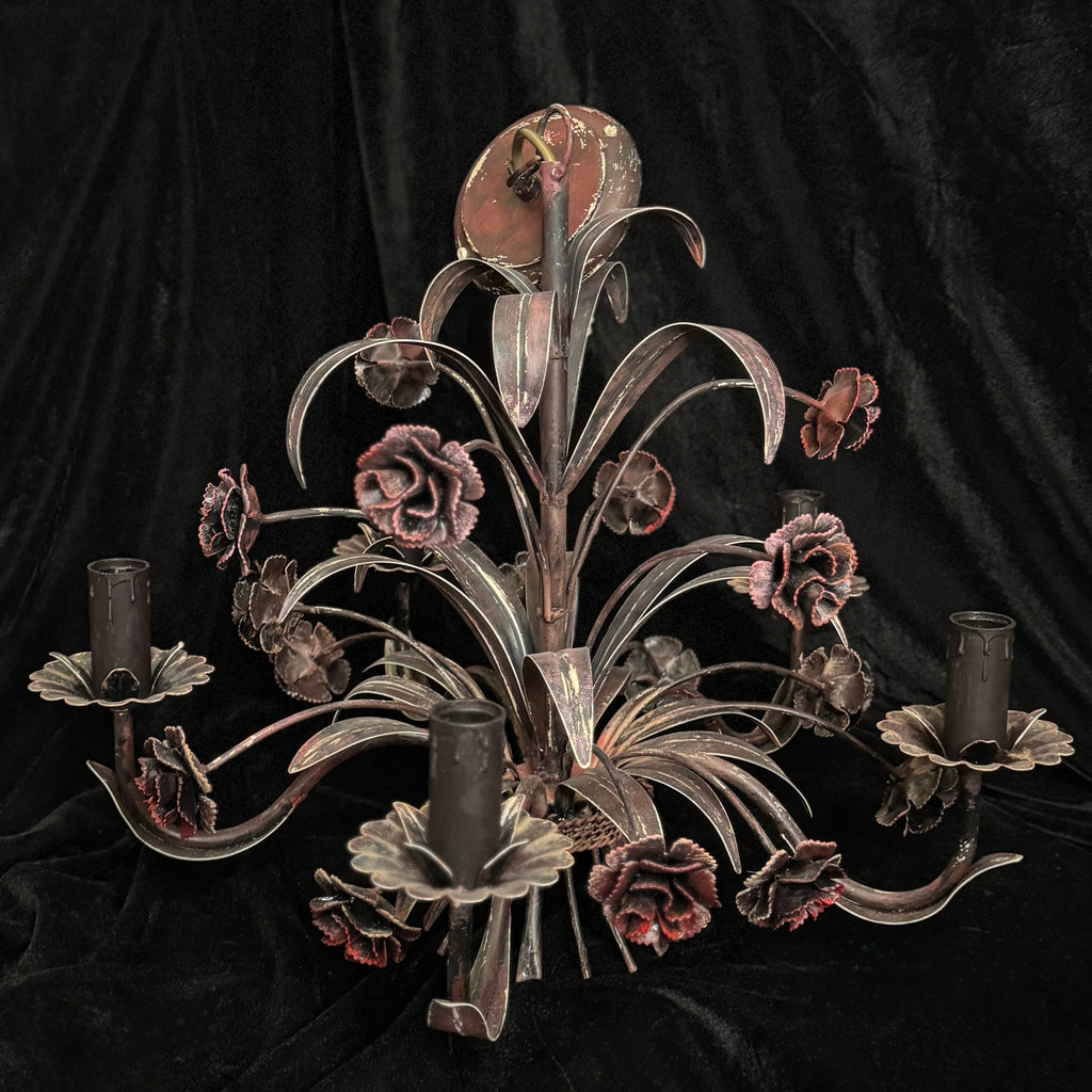 Hand-painted metal dark flower chandelier