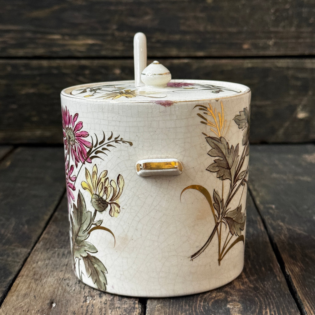 Hand-Painted Chrysanthemum Crackle Glaze Preserve Jar, Lid & Spoon Set