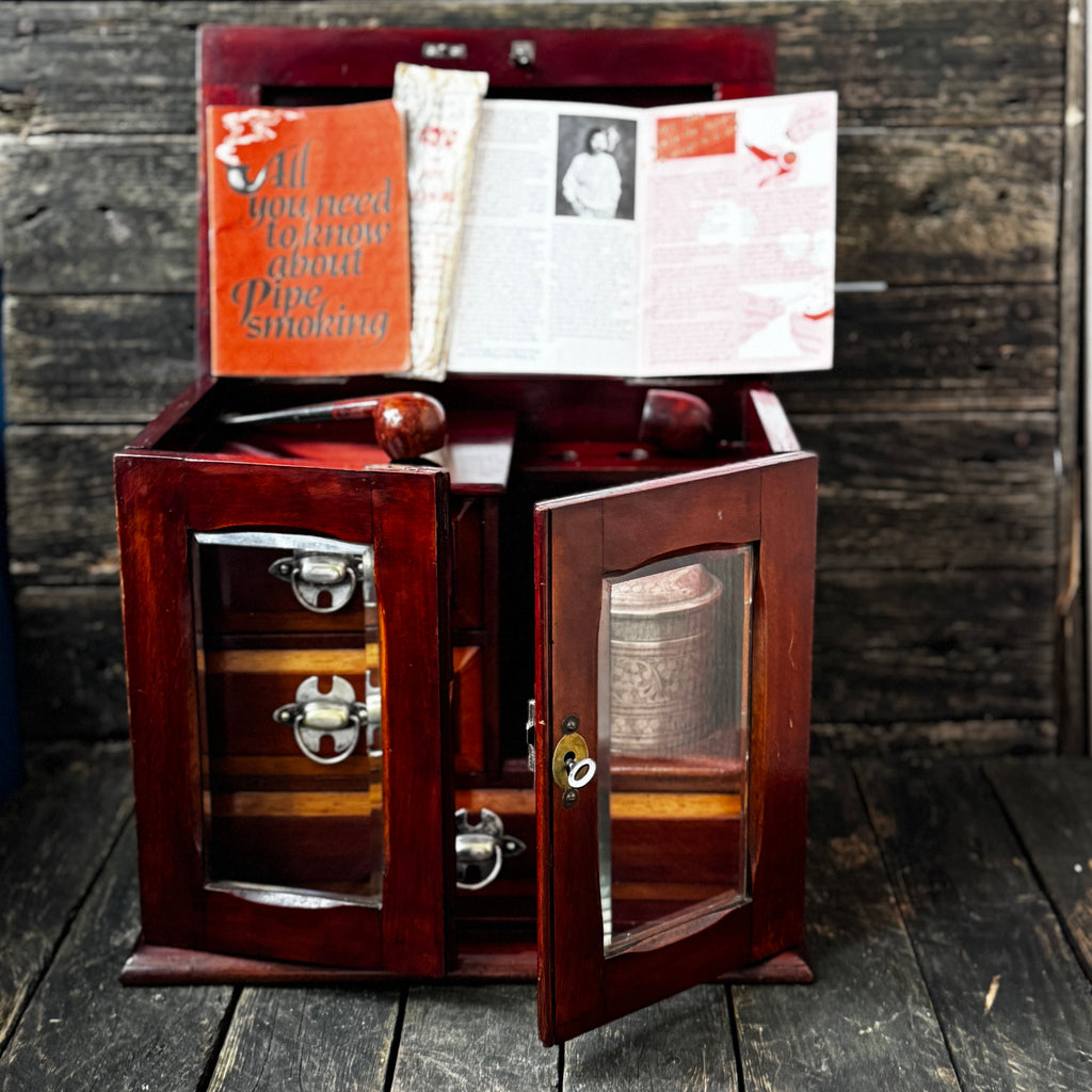 Tobacco Cabinet w/ Bevelled Glass Doors, Plus Accessories