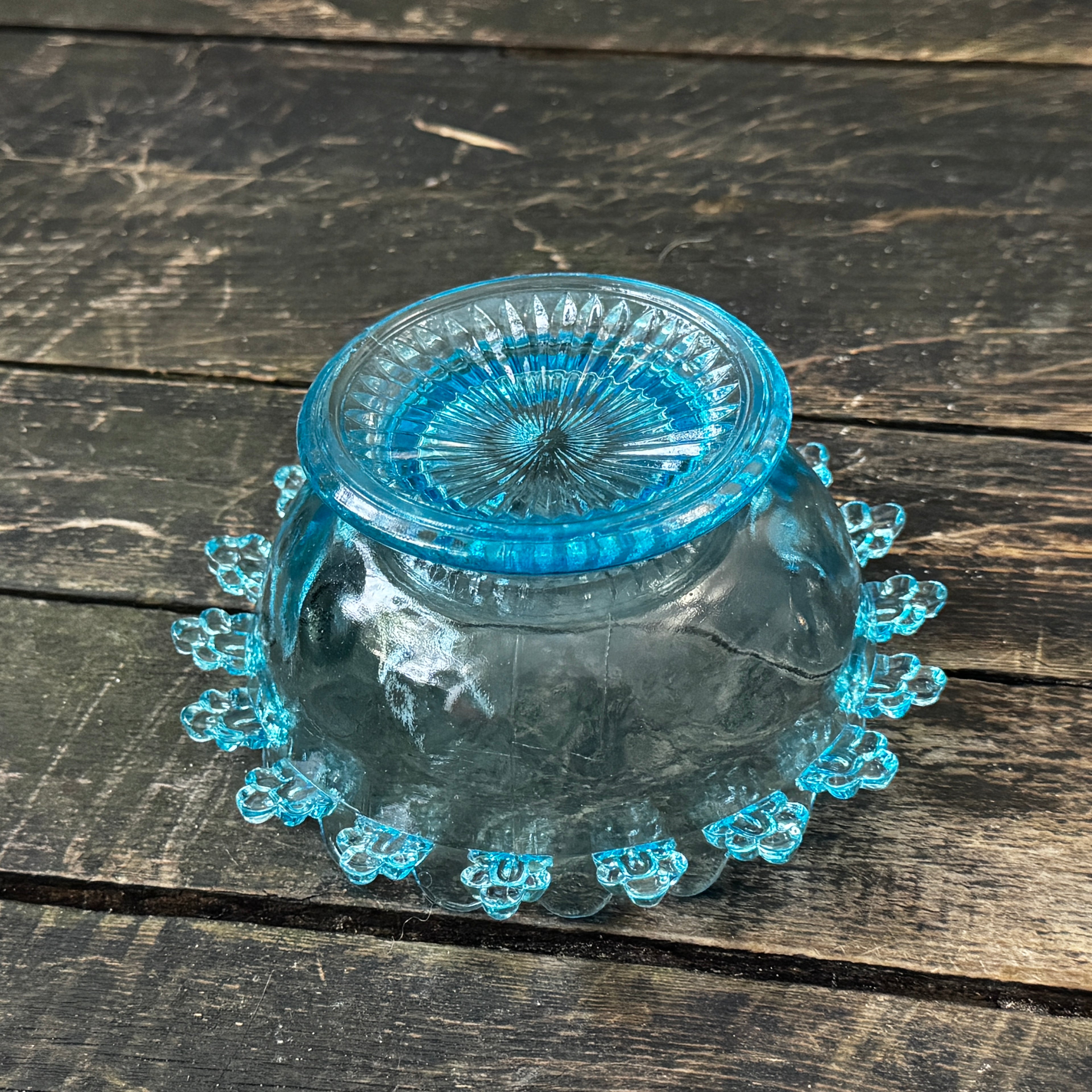 1930s or 1940s pressed glass sweet or trinket bowl in gorgeous pale blue