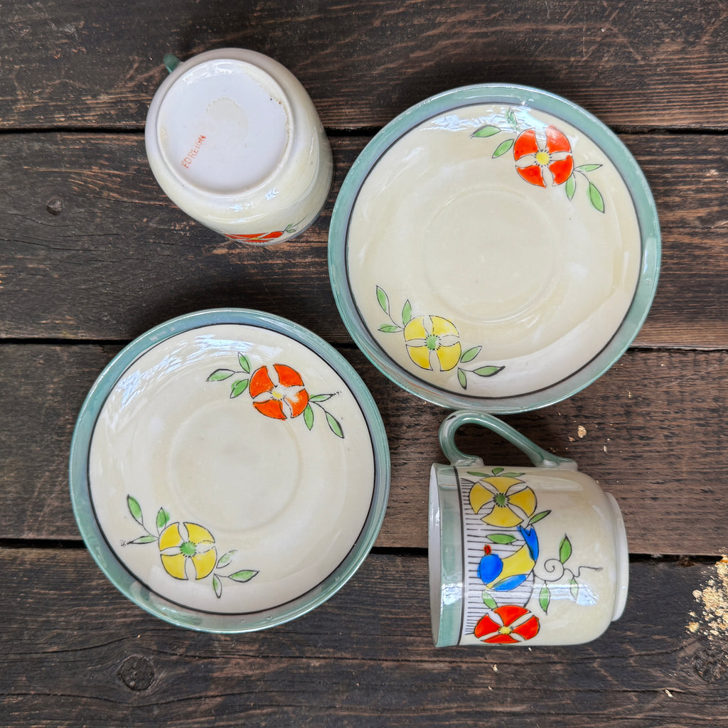Delicate porcelain espresso cups and saucers, set of two