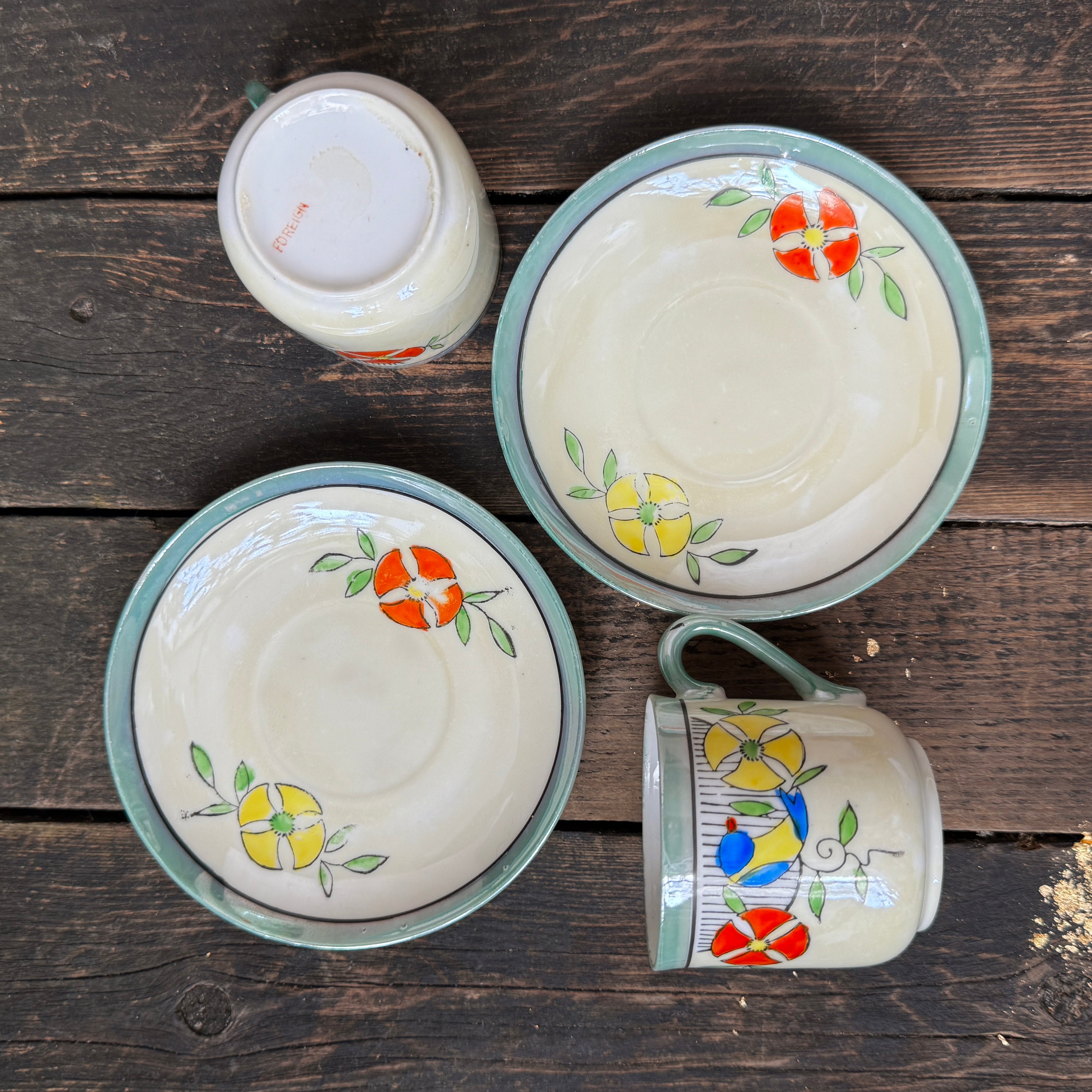 Delicate porcelain espresso cups and saucers, set of two