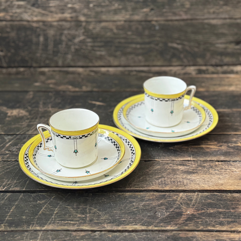 Set of two Art Deco espresso /coffee cups with matching saucers and plates