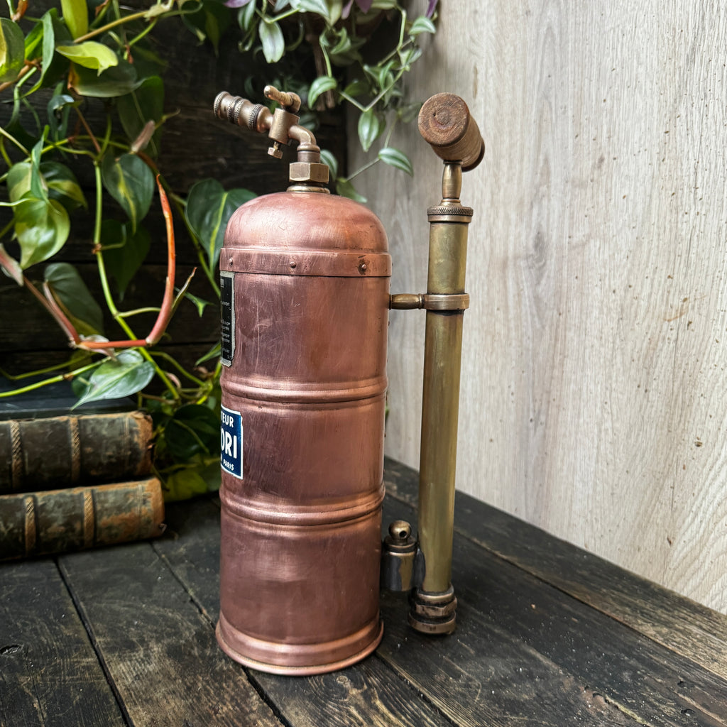 Beautiful 1930s French Muratori Hand Pump Garden Sprayer in Copper and Brass