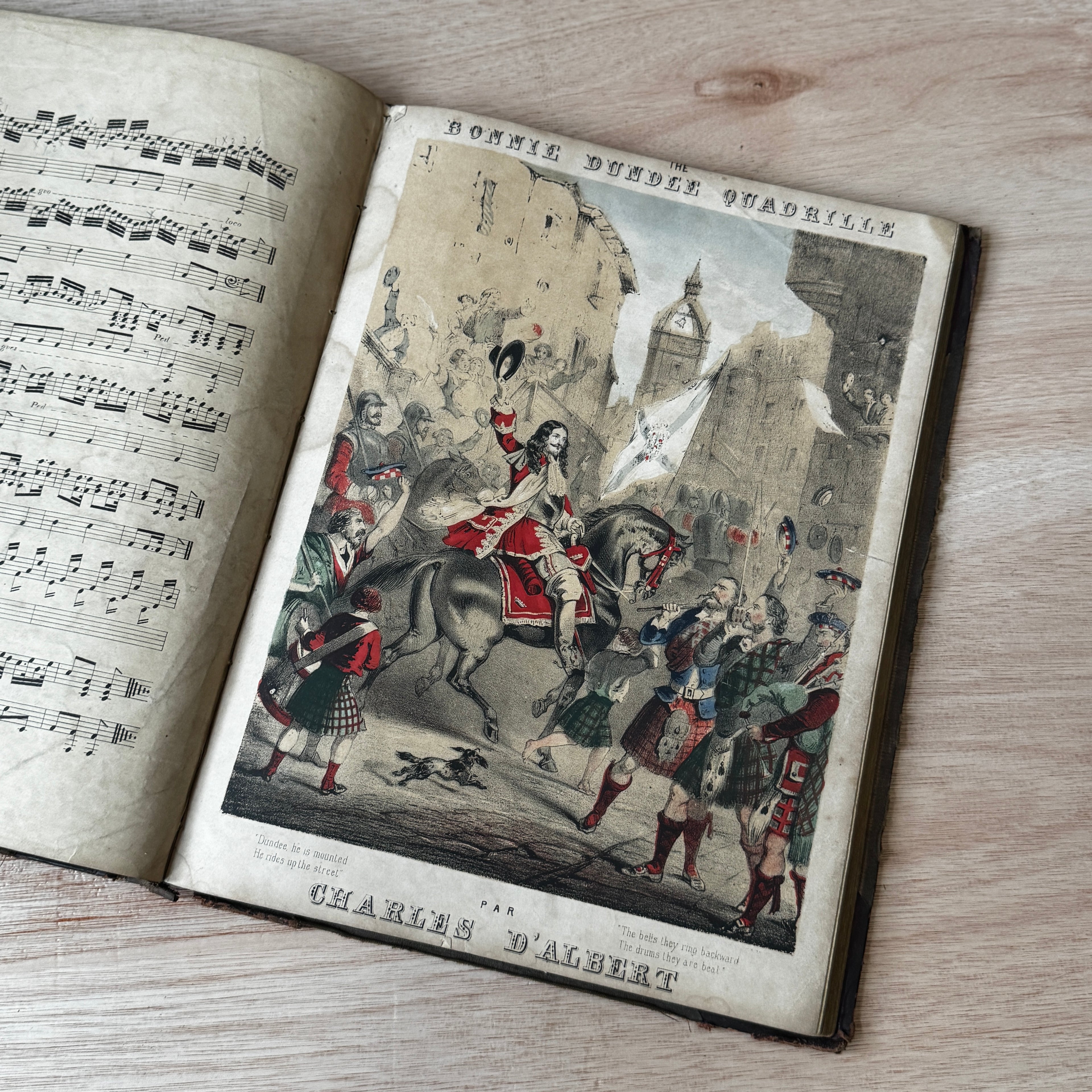 Set of two early-mid 19th century music books compiled by hand, with some notes in pen and pencil. Unique and personal, with gorgeous colour images and covers amongst the scores.