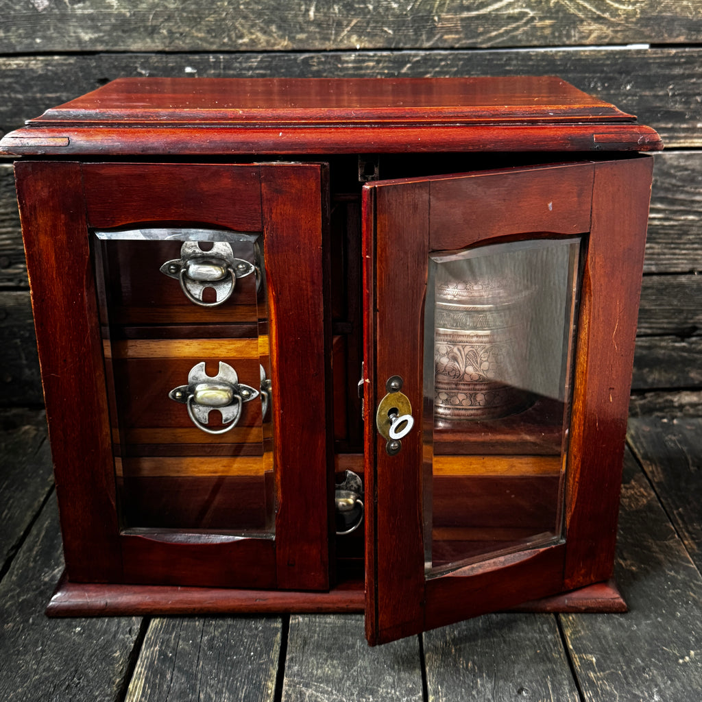 Tobacco Cabinet w/ Bevelled Glass Doors, Plus Accessories