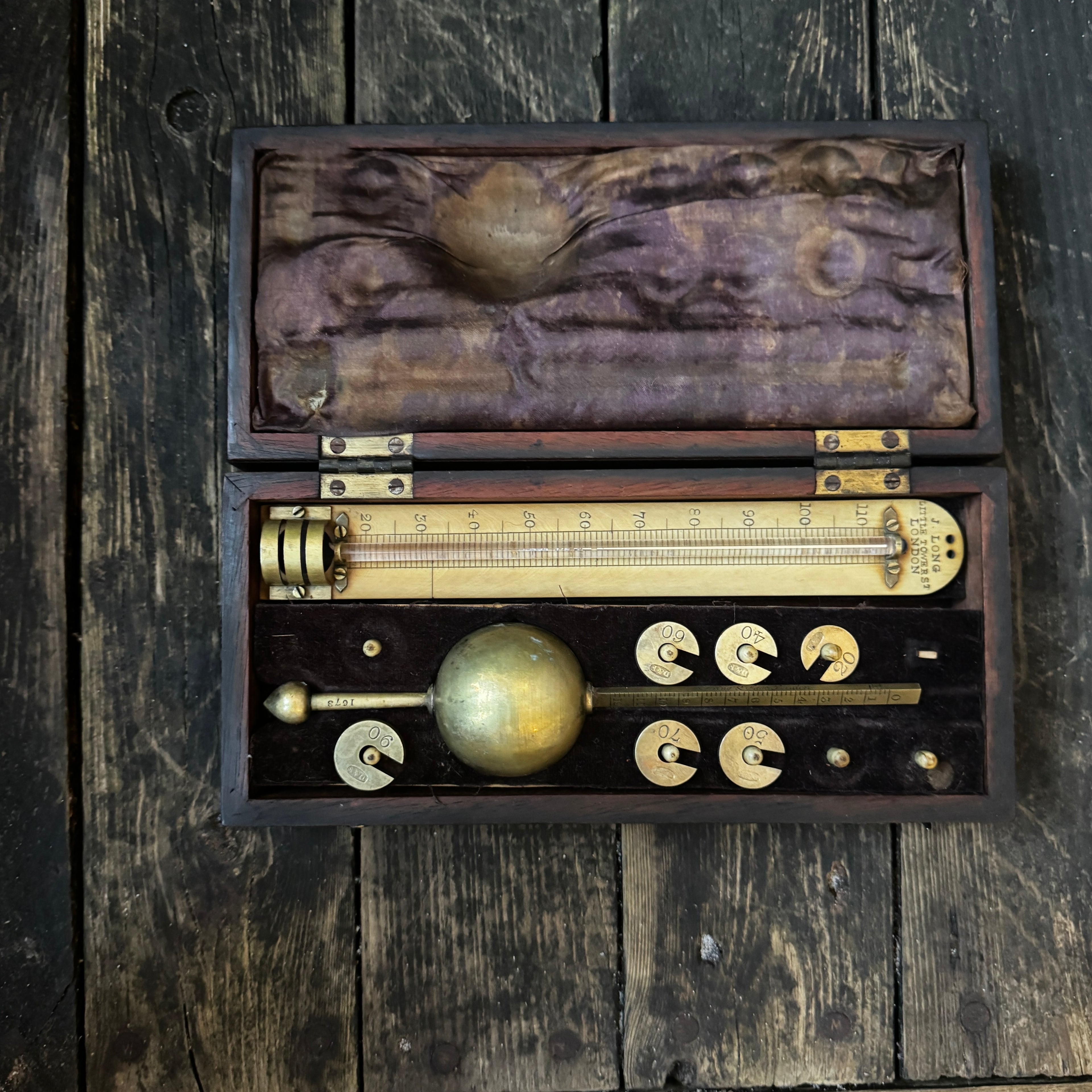 Early 1800s Sikes’ Hydrometer in Wooden and Bone Case