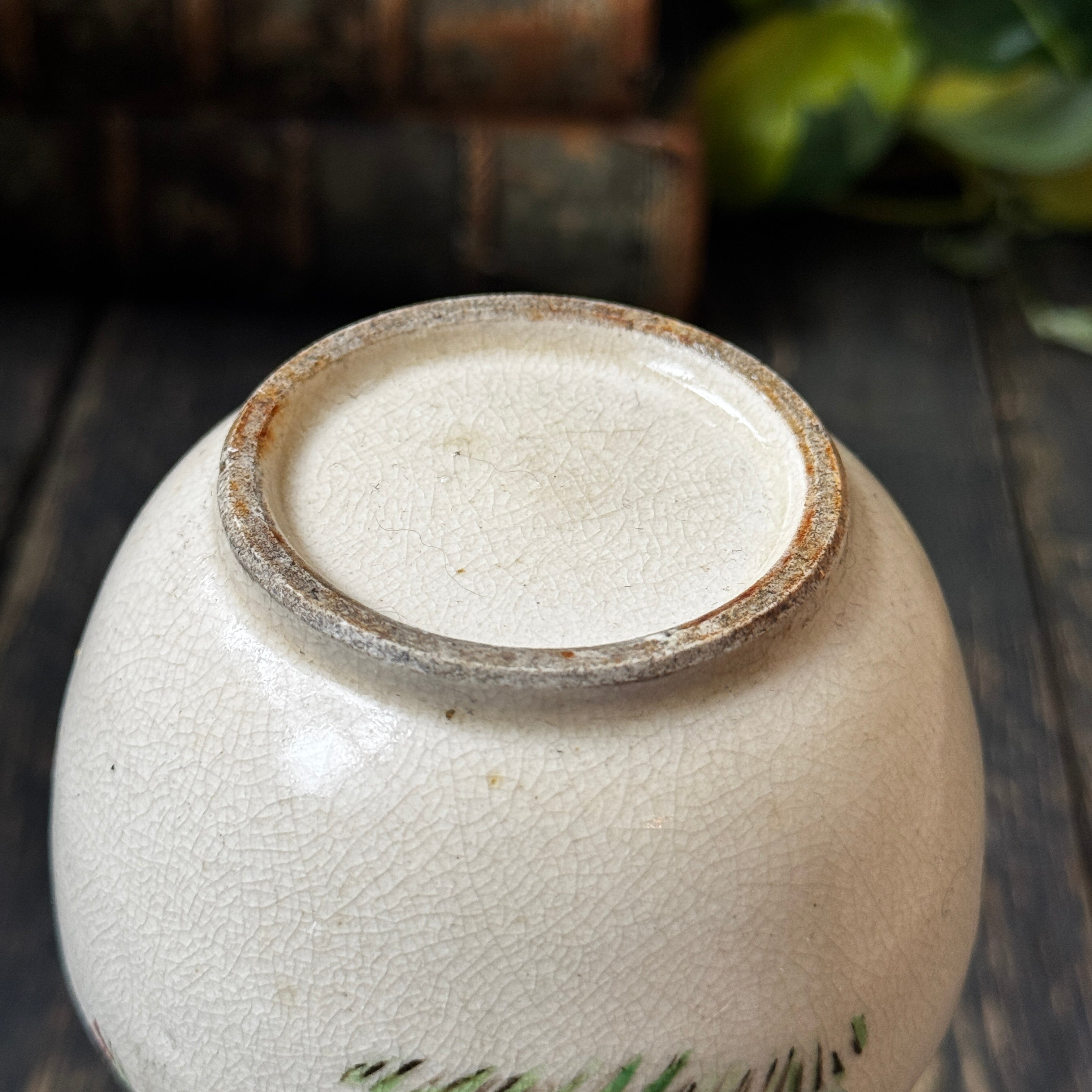 Meiji Period Japanese Satsuma Ware Vase With Cracked Glaze & Hand-Painted Floral Design