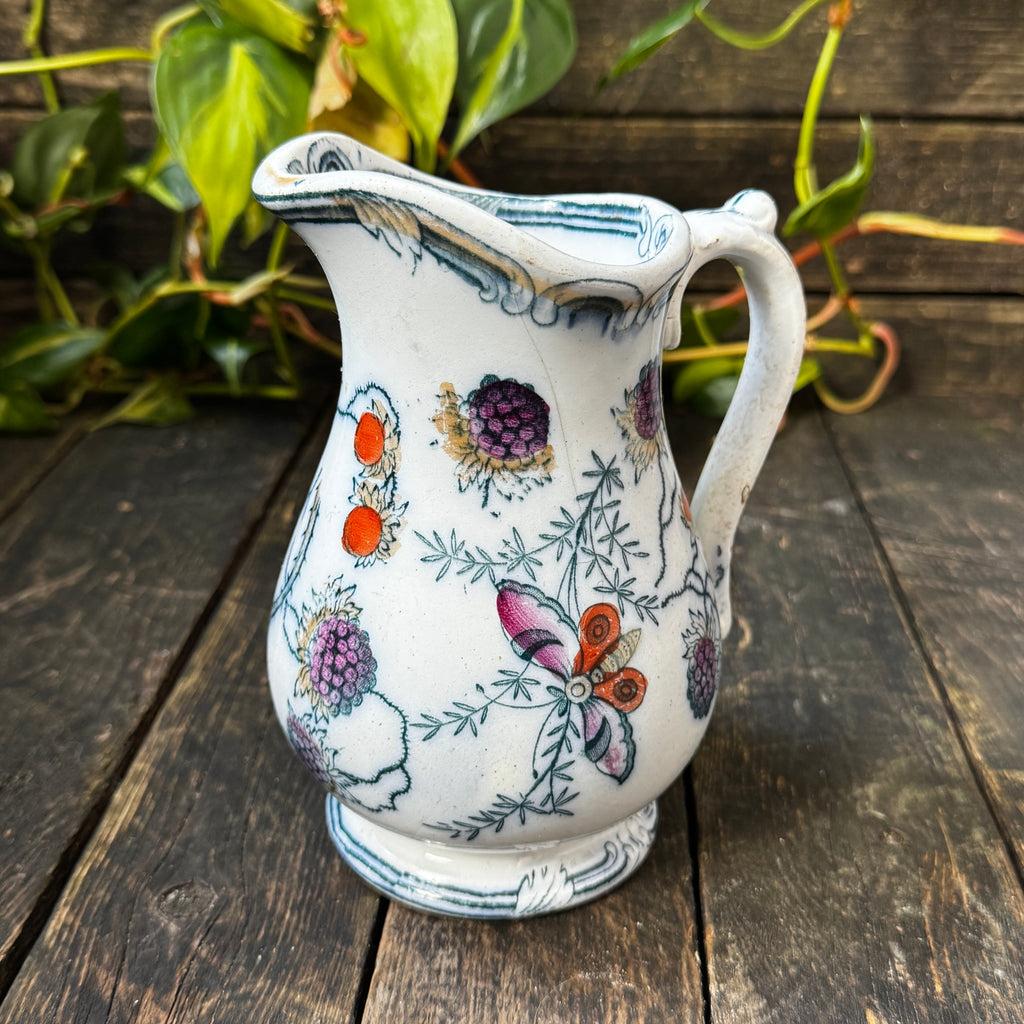 Berry Ewer “Blackberries and Butterflies” 1844 Hand-Painted Jug