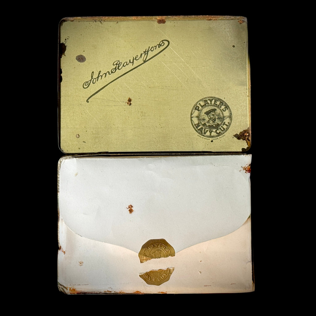 Antique botany samples in glass vials, stored (as found) in early 20th century collectible cigarette tin
