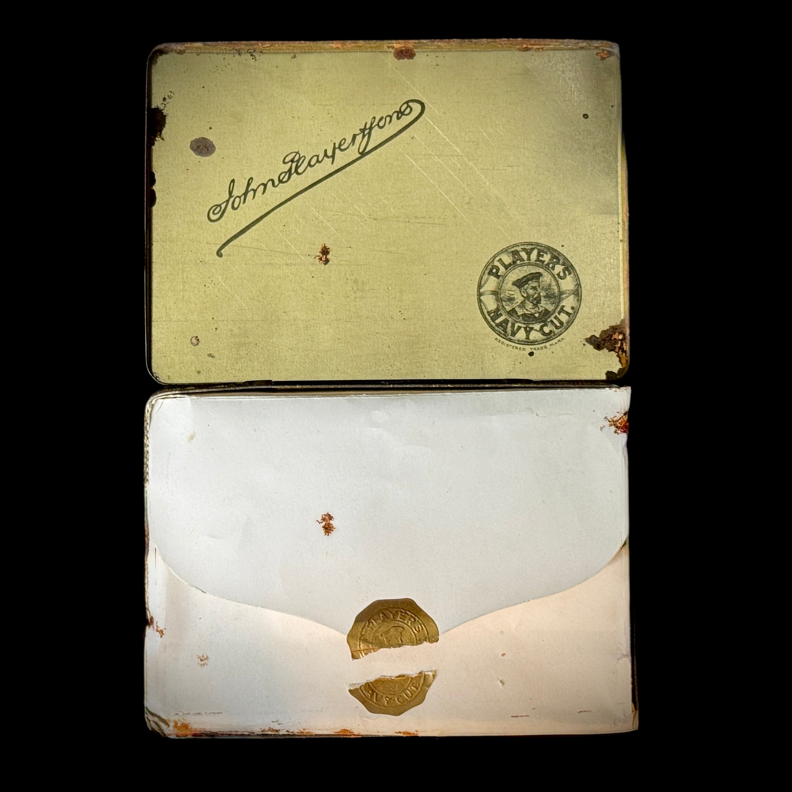Antique botany samples in glass vials, stored (as found) in early 20th century collectible cigarette tin