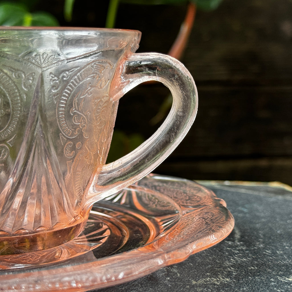 Hazel Atlas 1930s Pressed Glass Cup and Saucer