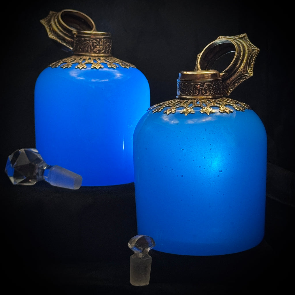 Matching pair of Napoleon III opaline Grand Tour scent bottles