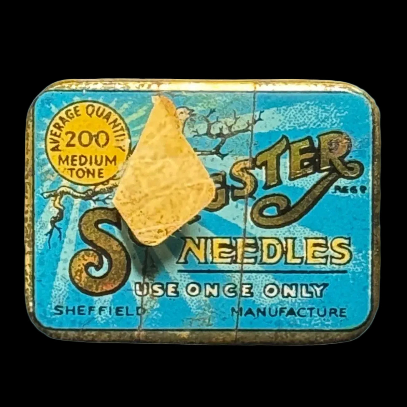 Azure blue, 1930s 'Songster' tin of gramophone needles
