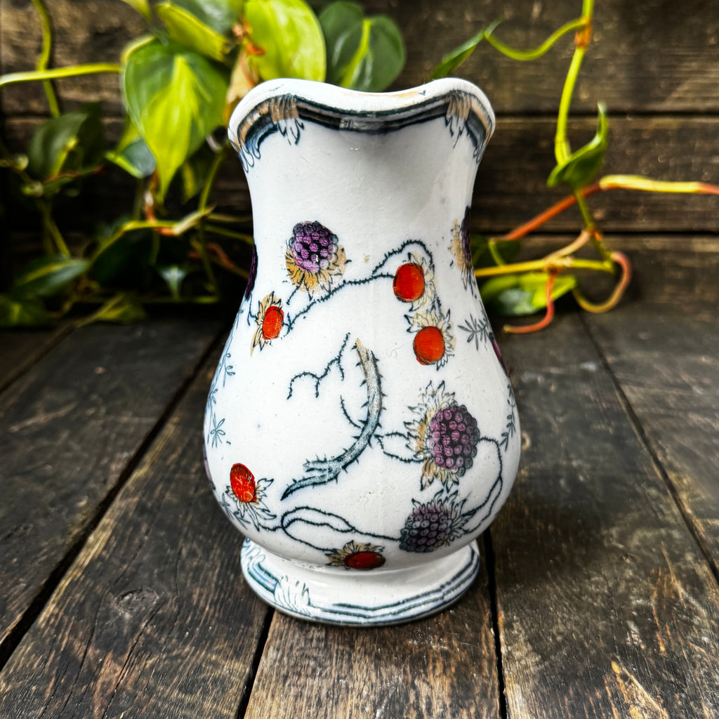 Berry Ewer “Blackberries and Butterflies” 1844 Hand-Painted Jug