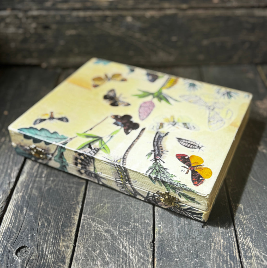 Vintage wooden trinket box with découpage butterflies