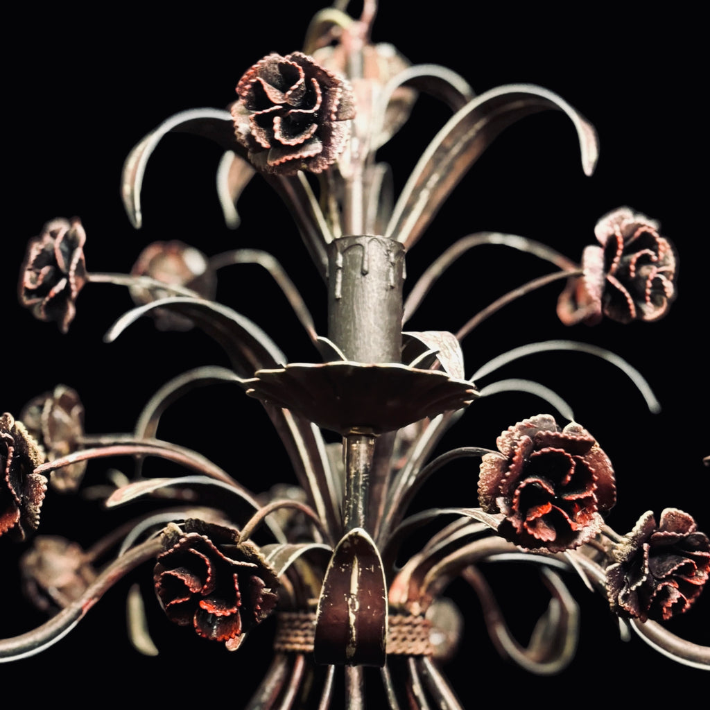 Hand-painted metal dark flower chandelier