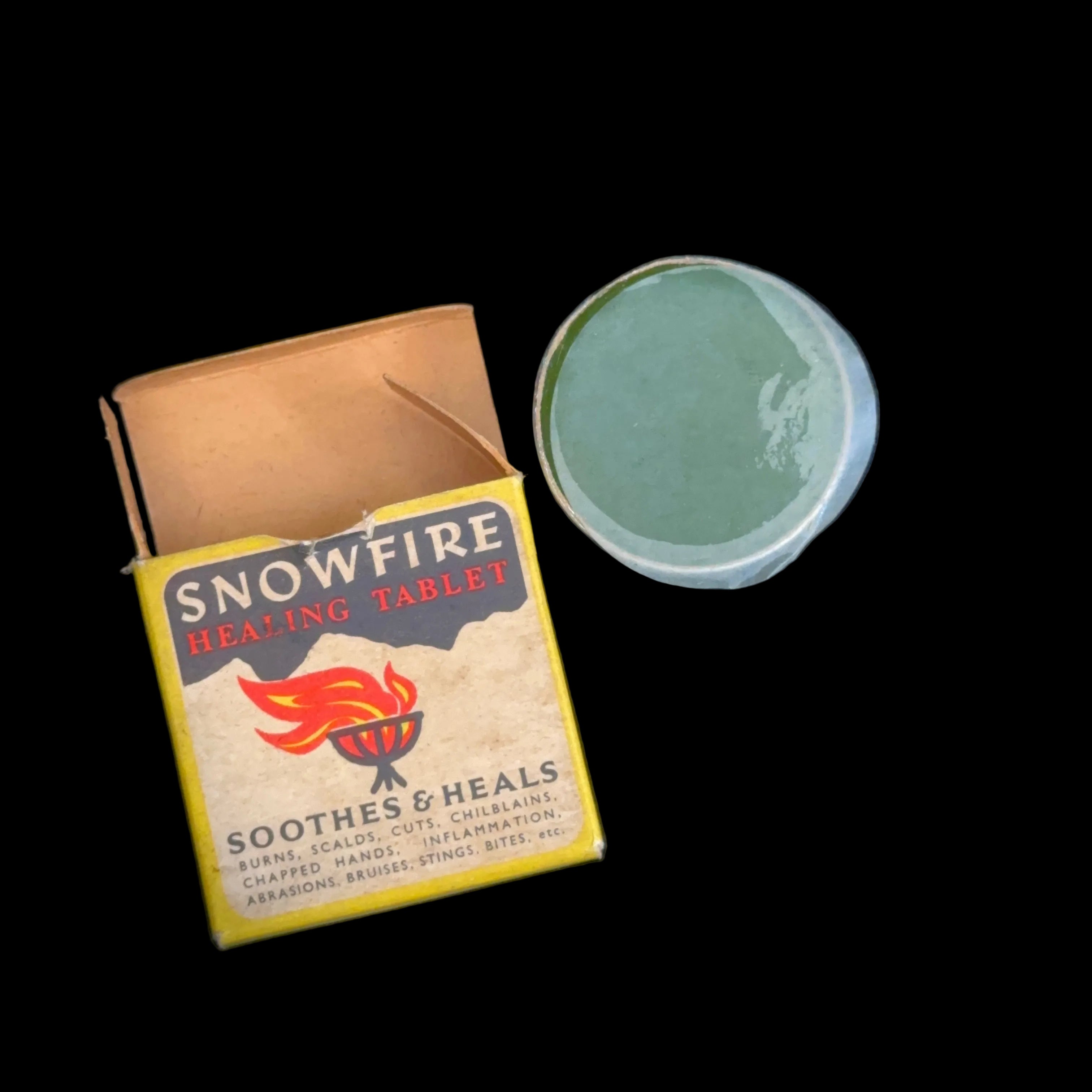 1950s Snowfire tablet in original packaging, excellent condition