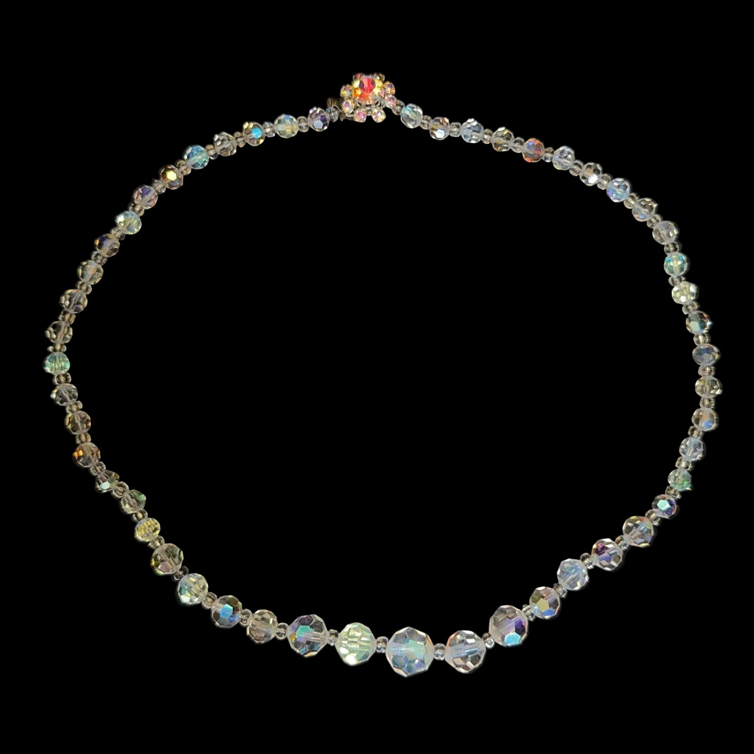 1950s Aurora Borealis single strand glass crystal necklace