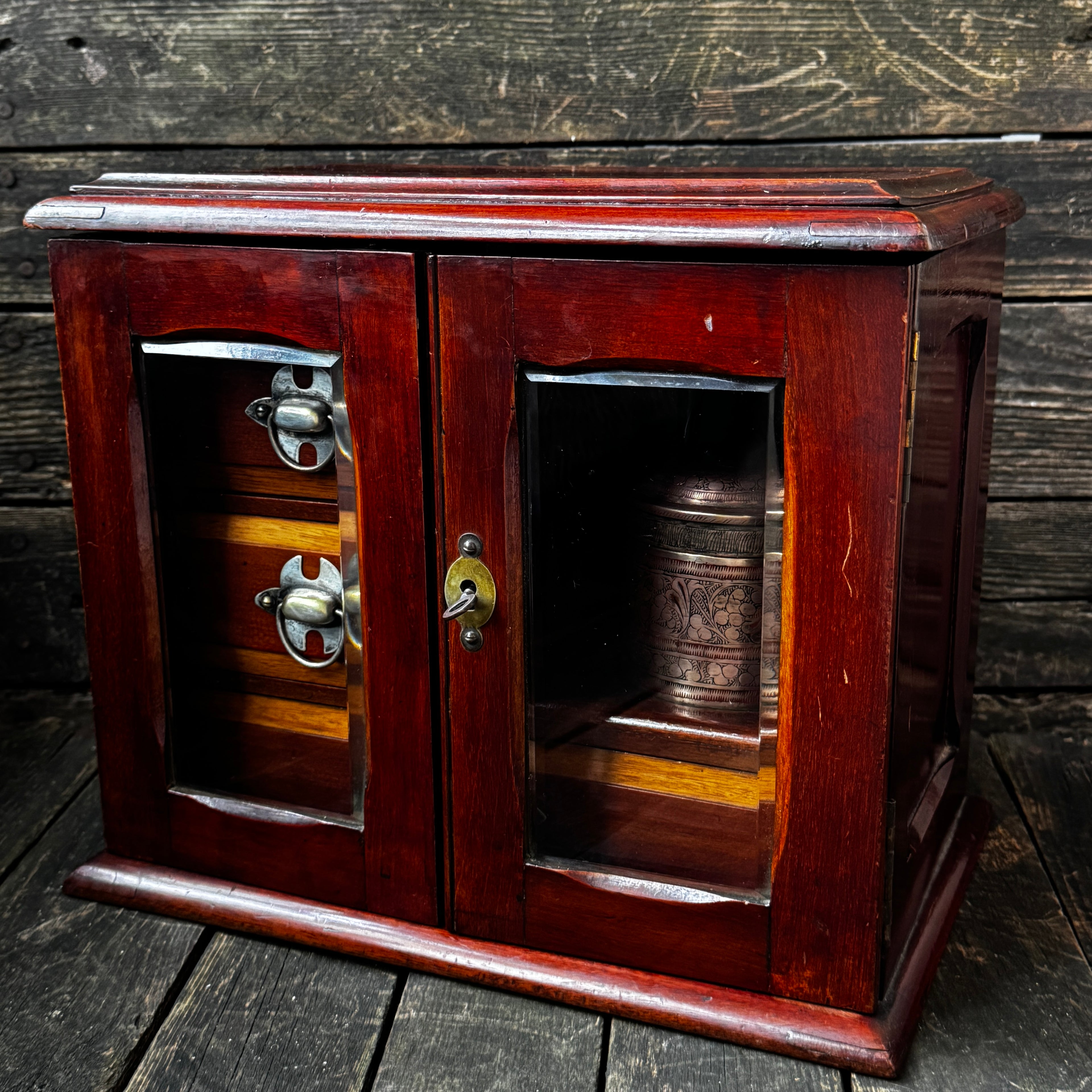 Tobacco Cabinet w/ Bevelled Glass Doors, Plus Accessories