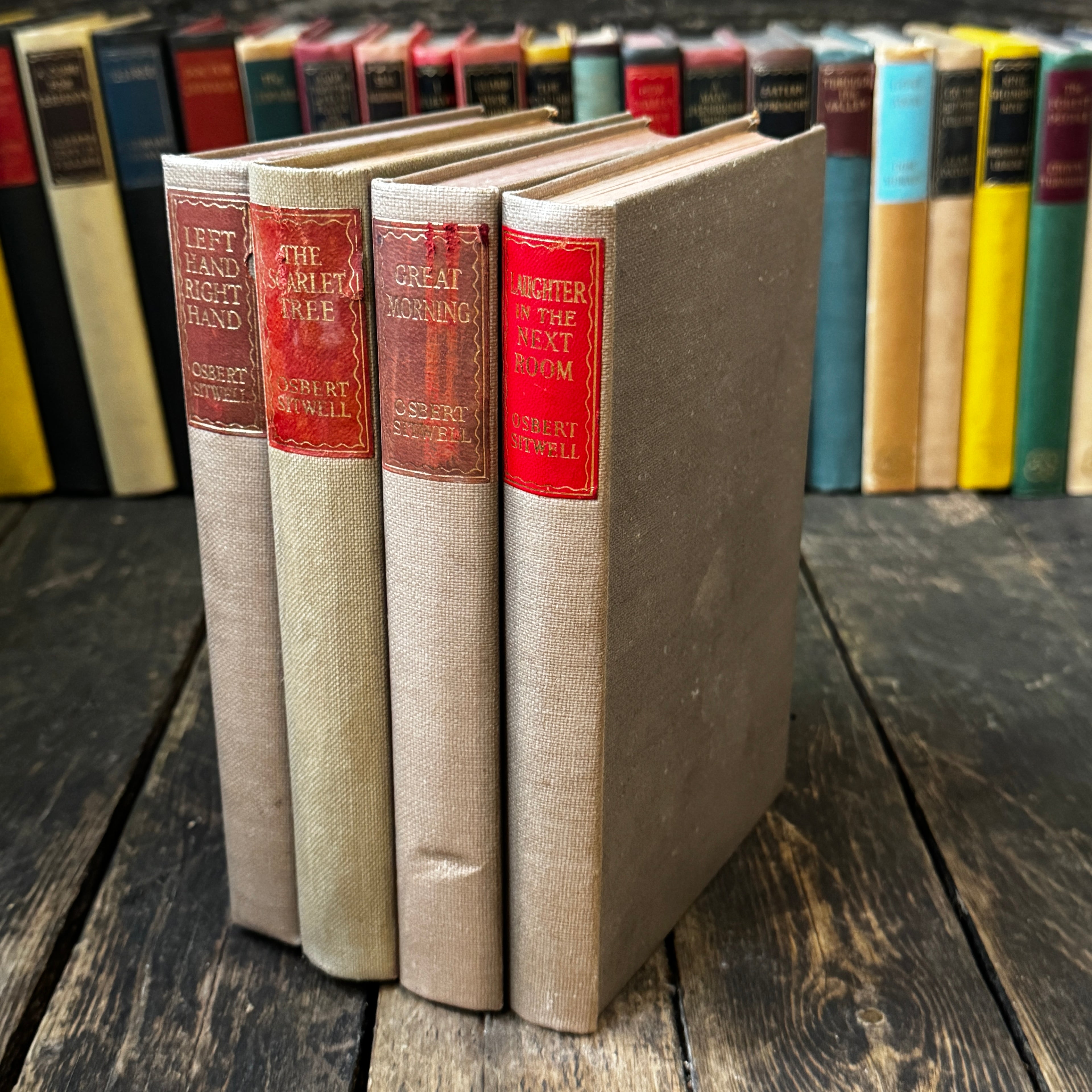 Osbert Sitwell’s complete autobiography, four volume hardcover set, praised by Orwell