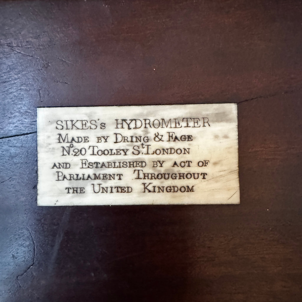 Early 1800s Sikes’ Hydrometer in Wooden and Bone Case