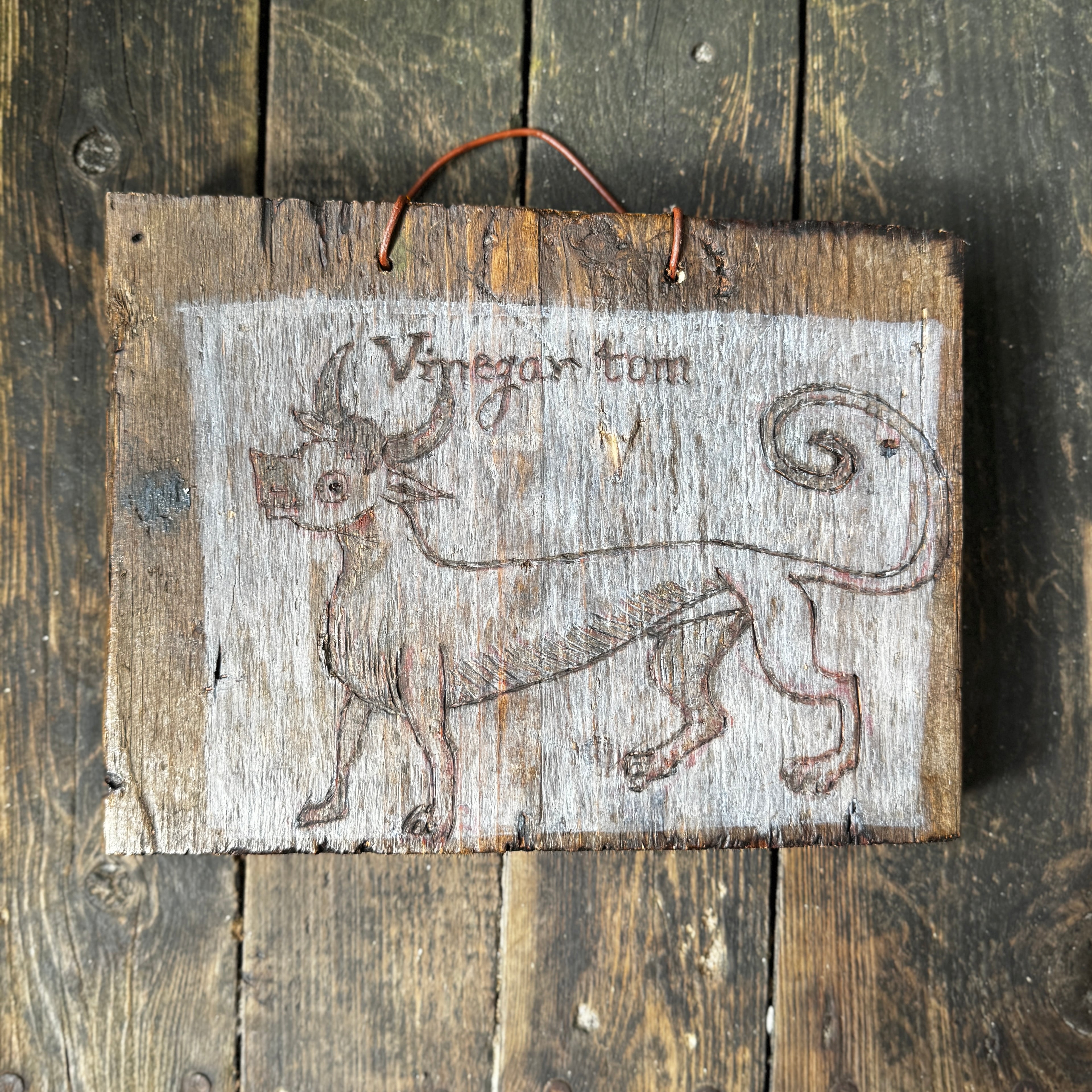 Witch’s Familiar ‘Vinegar Tom’, Handmade, Reclaimed Wood, Woodcut Wall Hanging