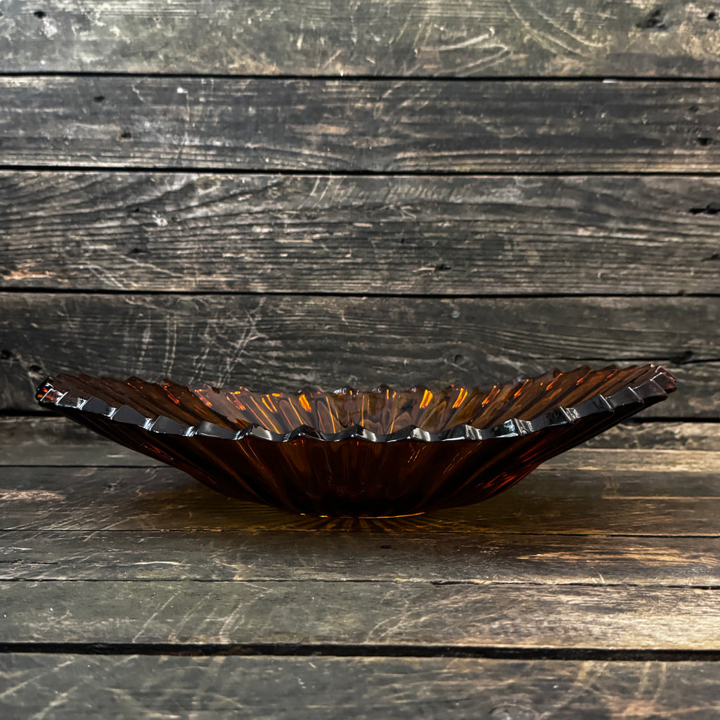 Large Art Deco pressed glass bowl in a rich amber shade 1930s