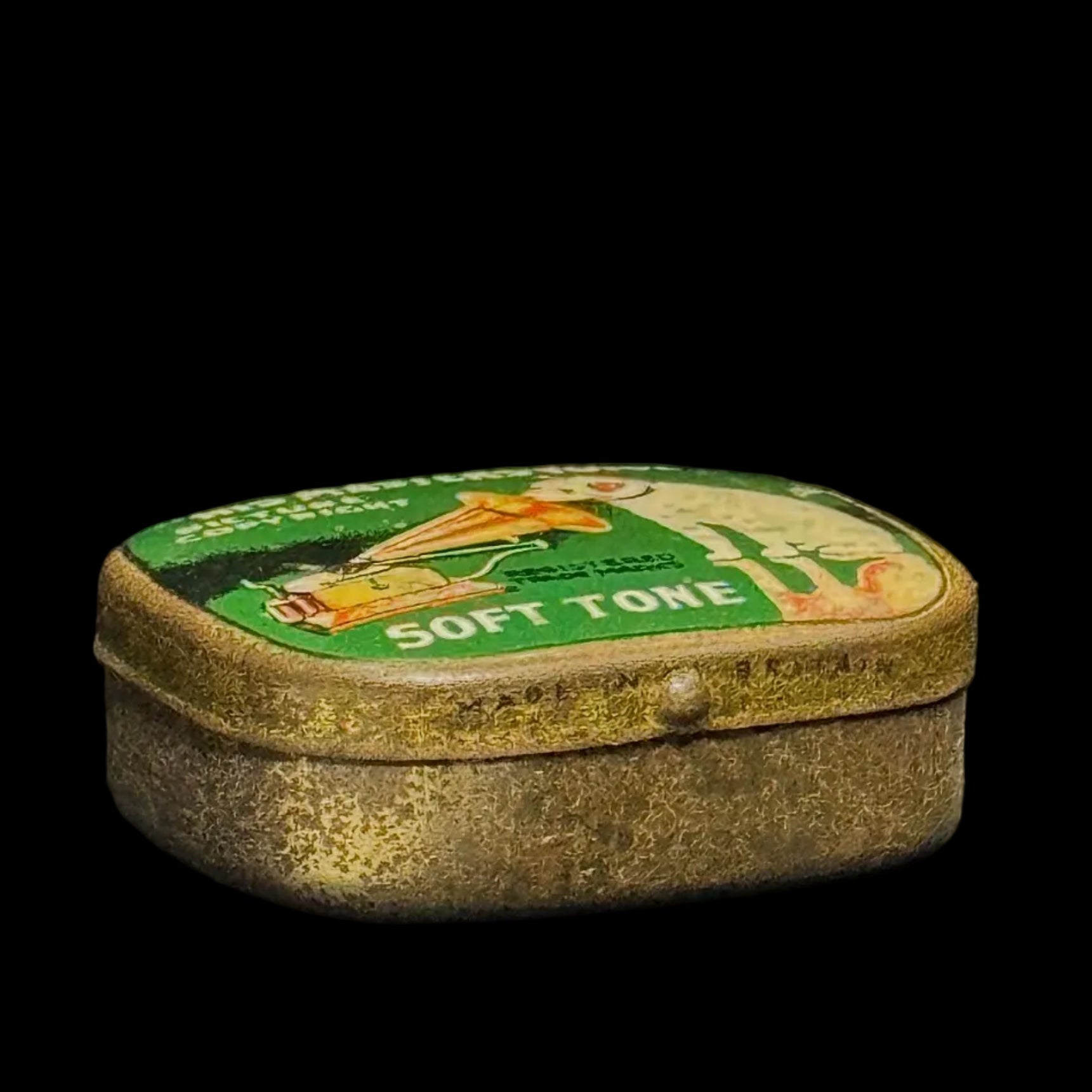 Iconic, collectible early 20th century 'His Master's Voice' tin of gramophone needles (soft tone)
