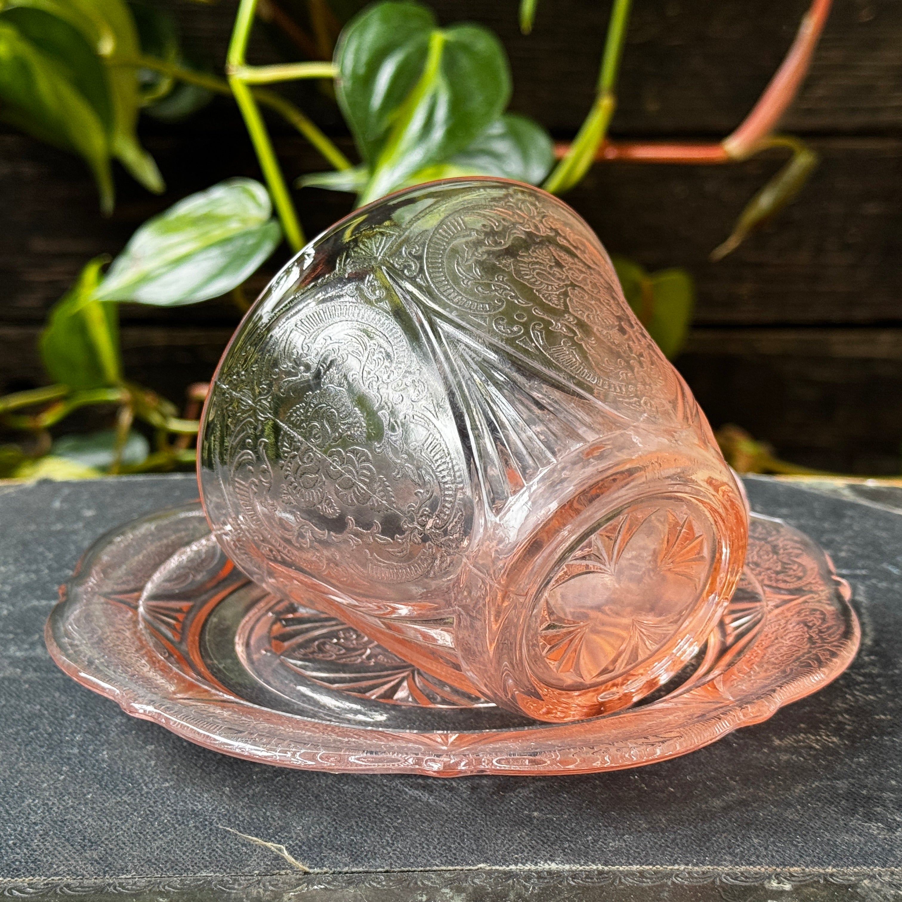 Hazel Atlas 1930s Pressed Glass Cup and Saucer