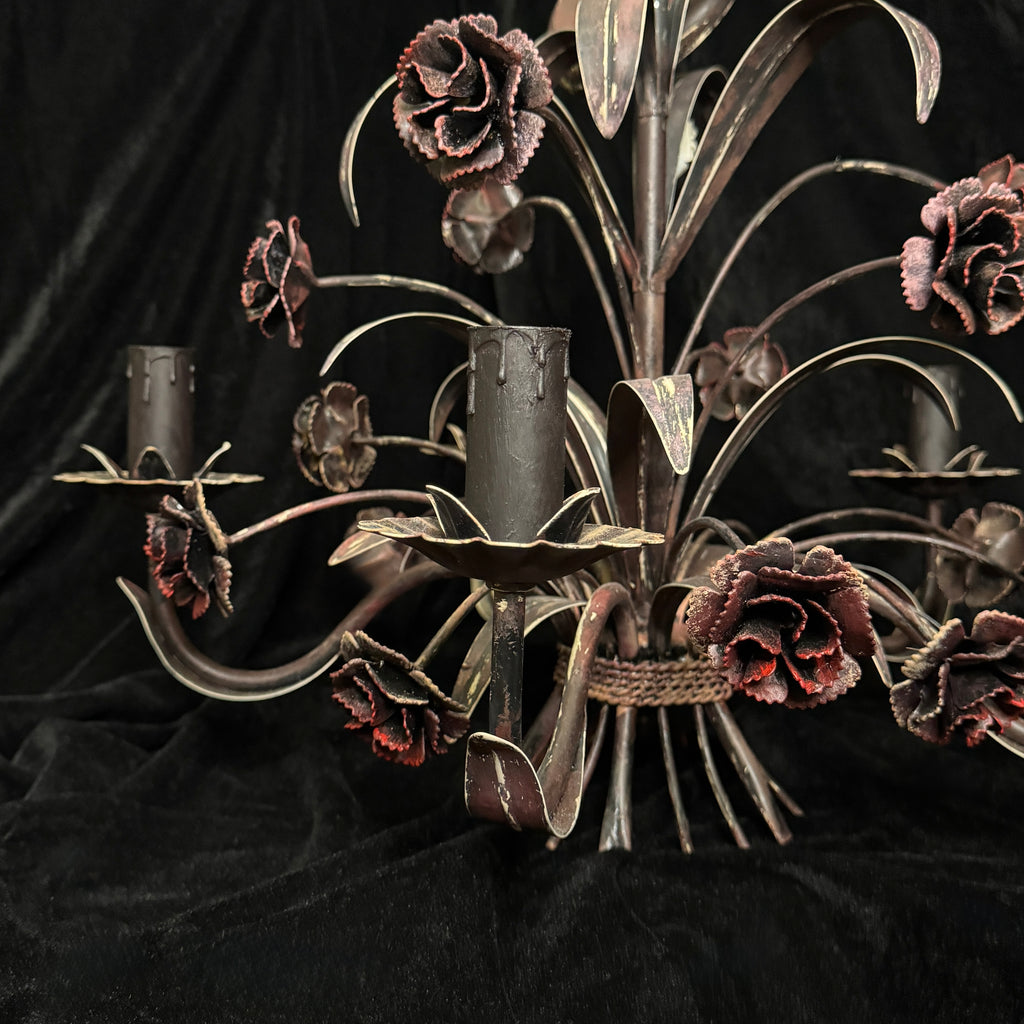 Hand-painted metal dark flower chandelier