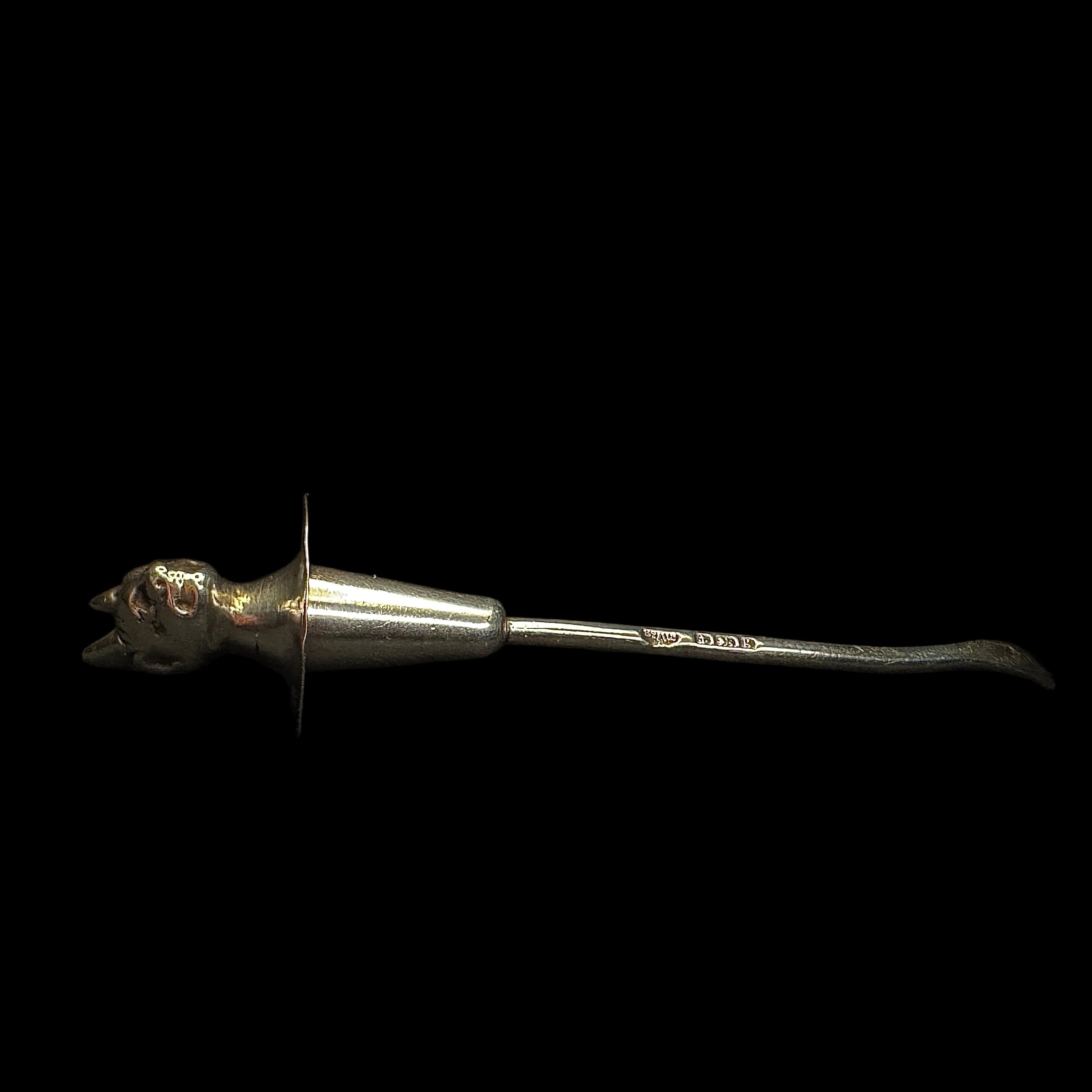 Solid silver Edwardian devil’s head cayenne / laudanum spoon