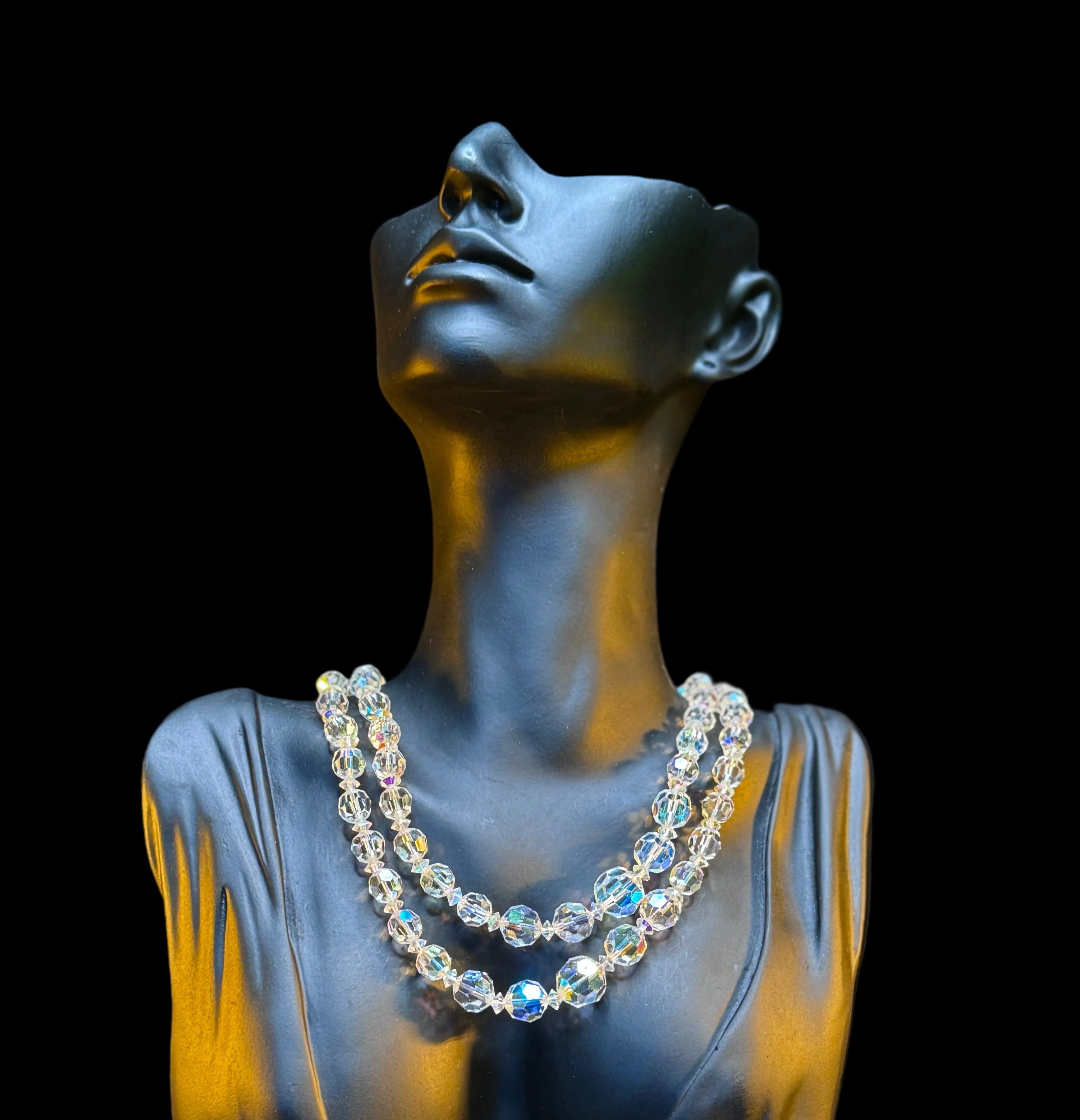 Original 1950s Aurora Borealis glass crystal double stand necklace