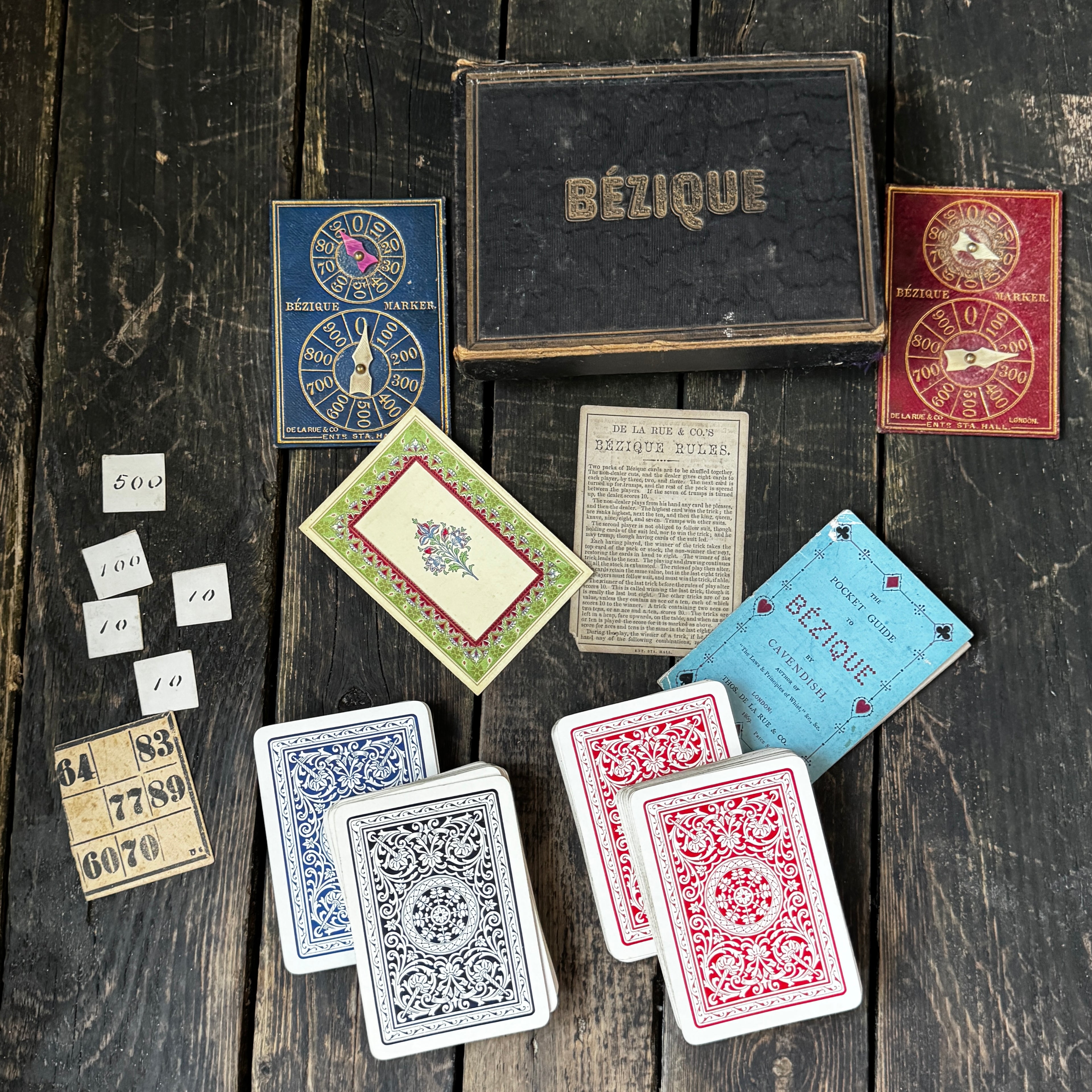 Mid-nineteenth century (1860s) edition of the popular card game Bezique, in original box with instructions etc
