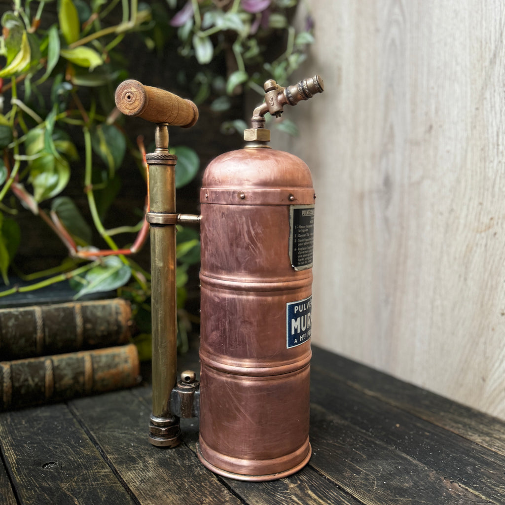 Beautiful 1930s French Muratori Hand Pump Garden Sprayer in Copper and Brass