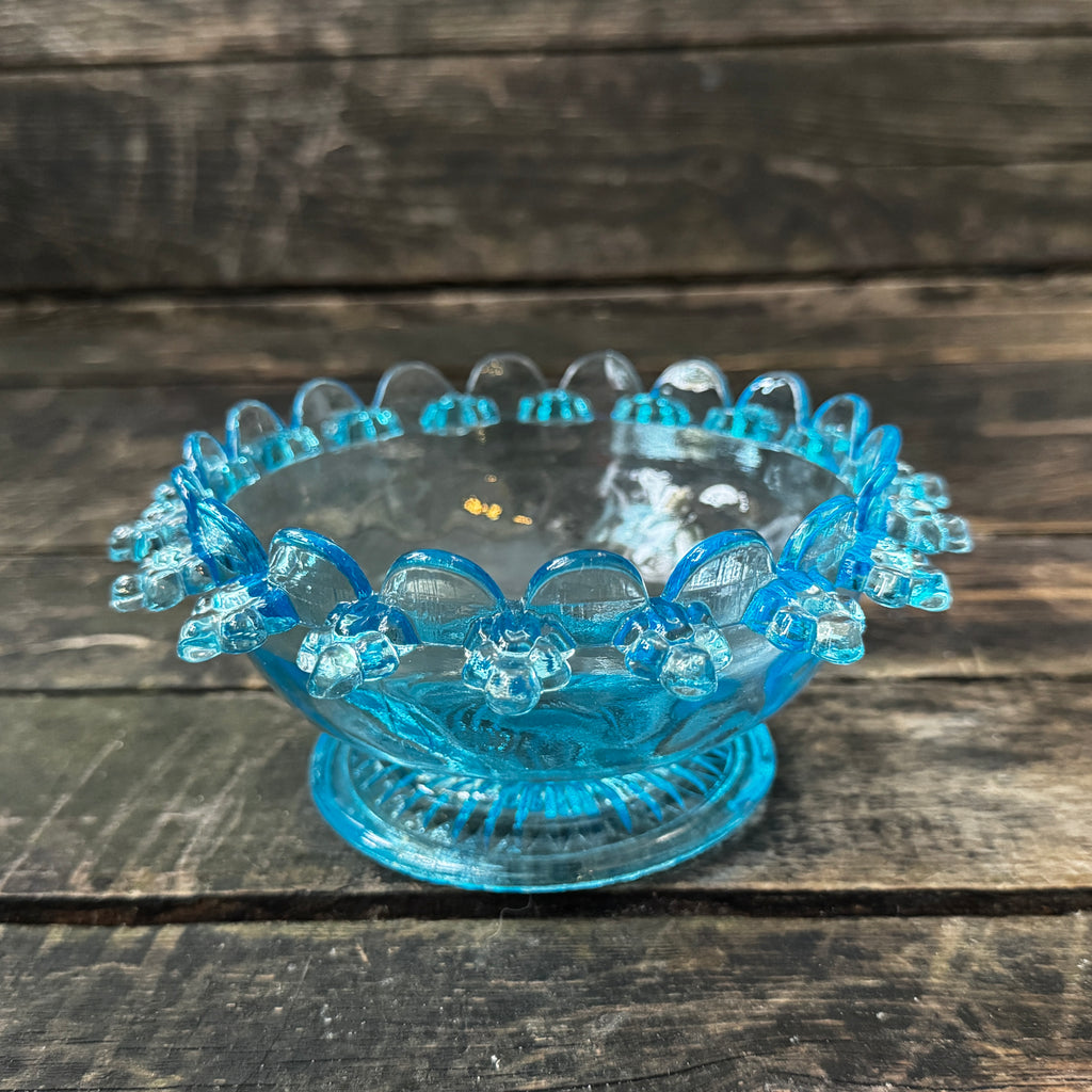1930s or 1940s pressed glass sweet or trinket bowl in gorgeous pale blue