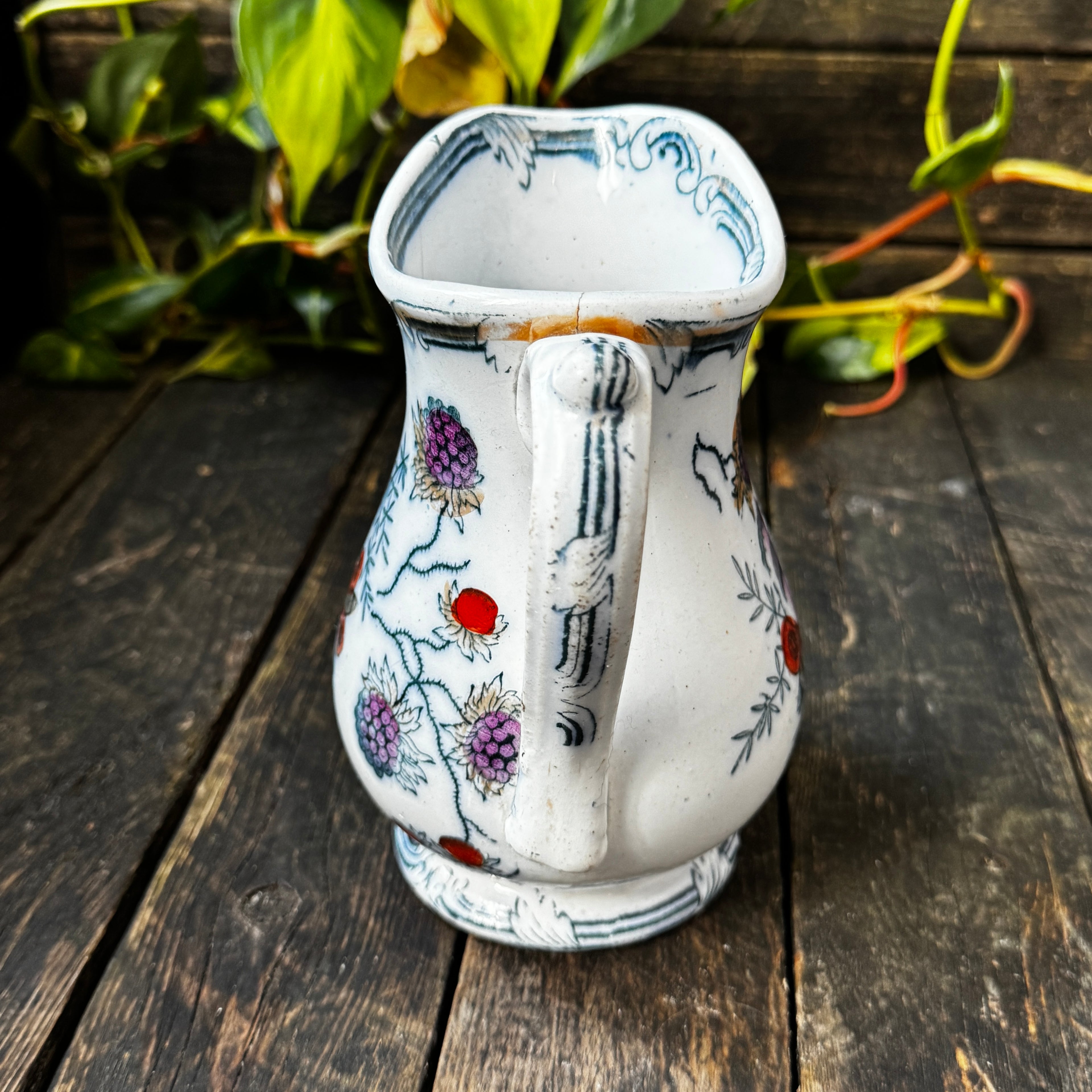 Berry Ewer “Blackberries and Butterflies” 1844 Hand-Painted Jug