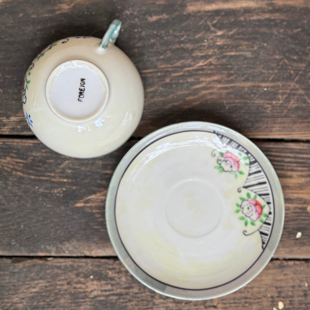 Delicate Hand-Painted Japanese Eggshell Ware Tea Set For Two