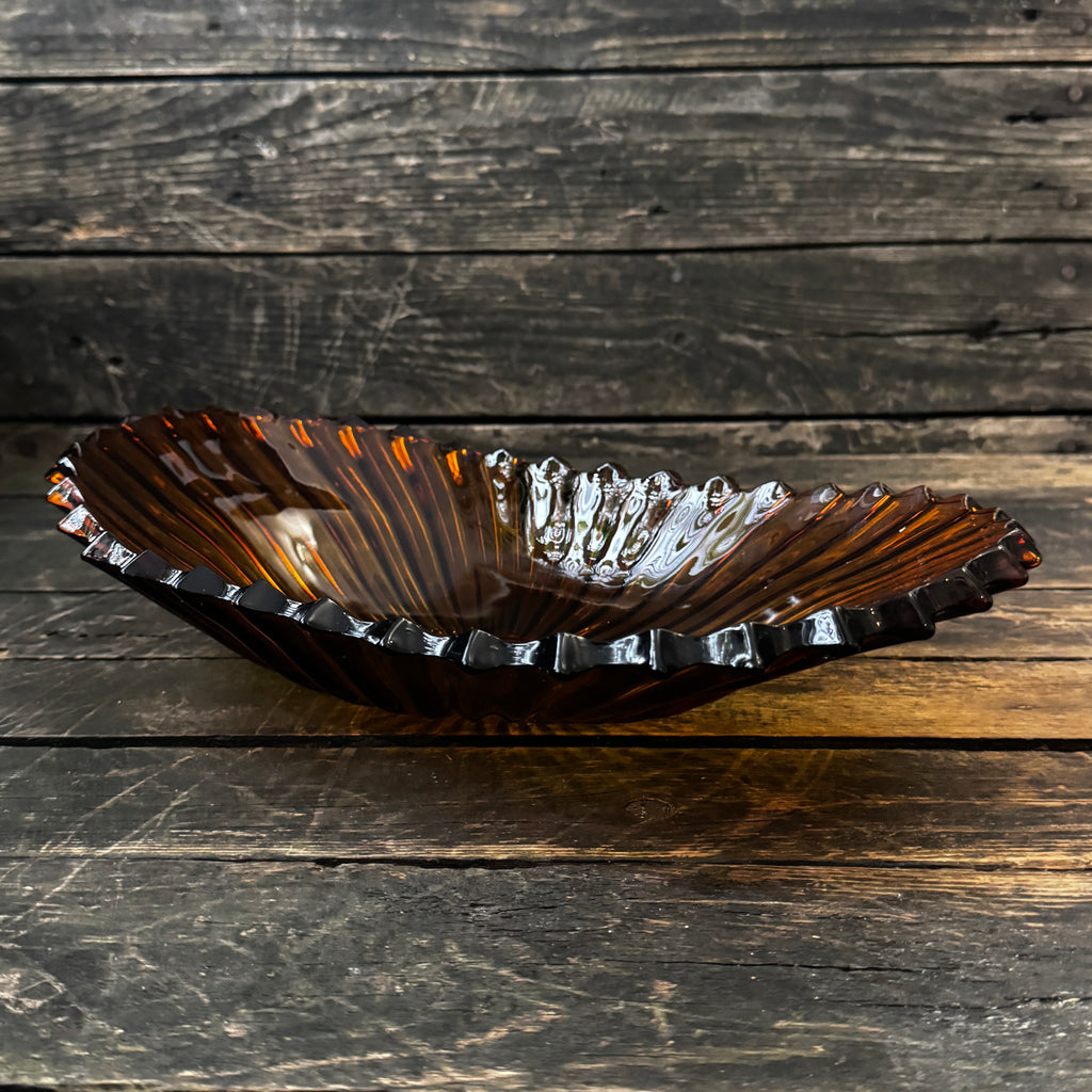 Large Art Deco pressed glass bowl in a rich amber shade 1930s