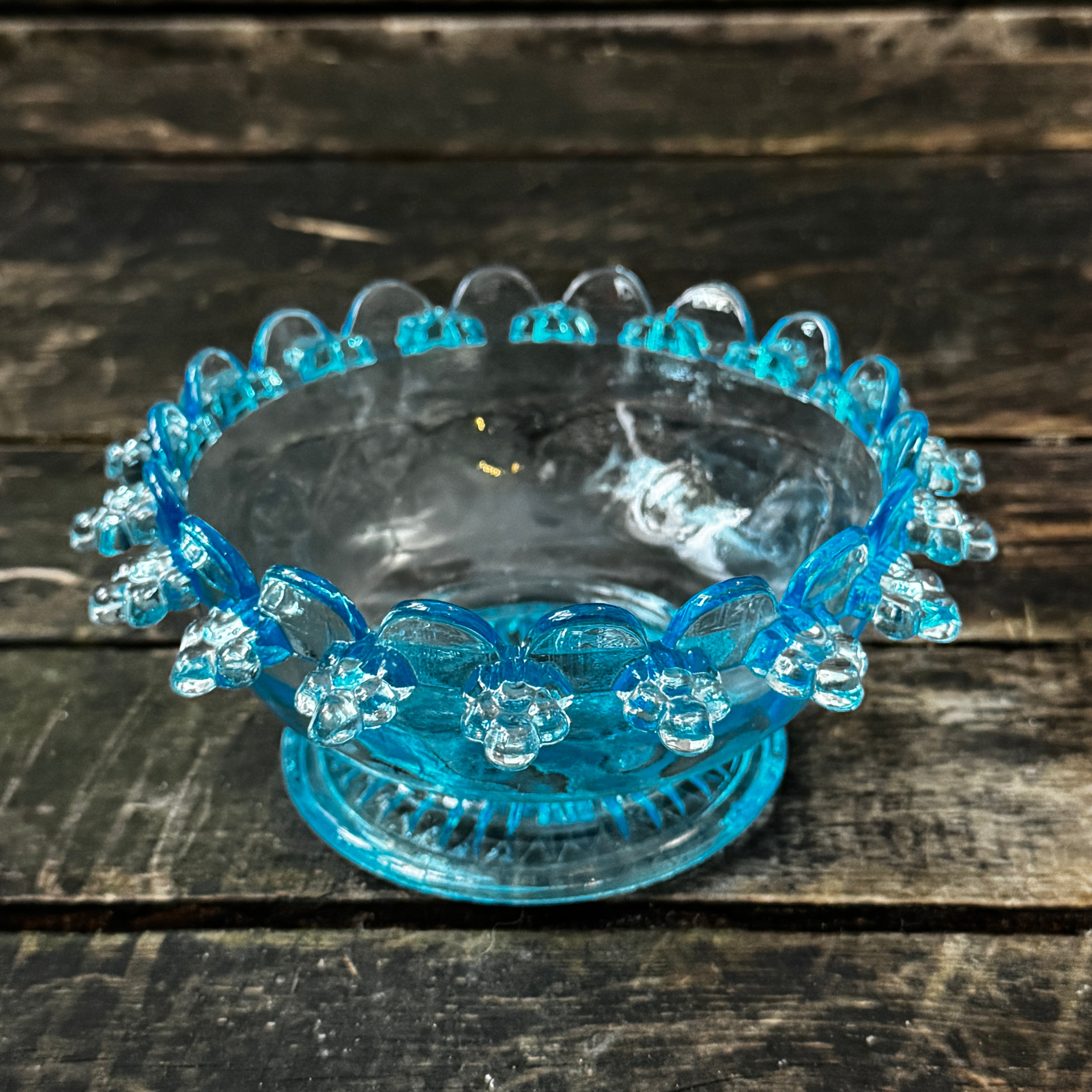 1930s or 1940s pressed glass sweet or trinket bowl in gorgeous pale blue