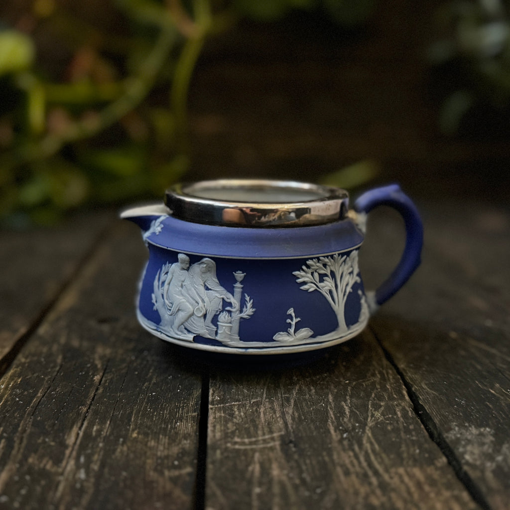 Beautiful late 19th century Wedgewood Jasperware cream jug with silver plated rim