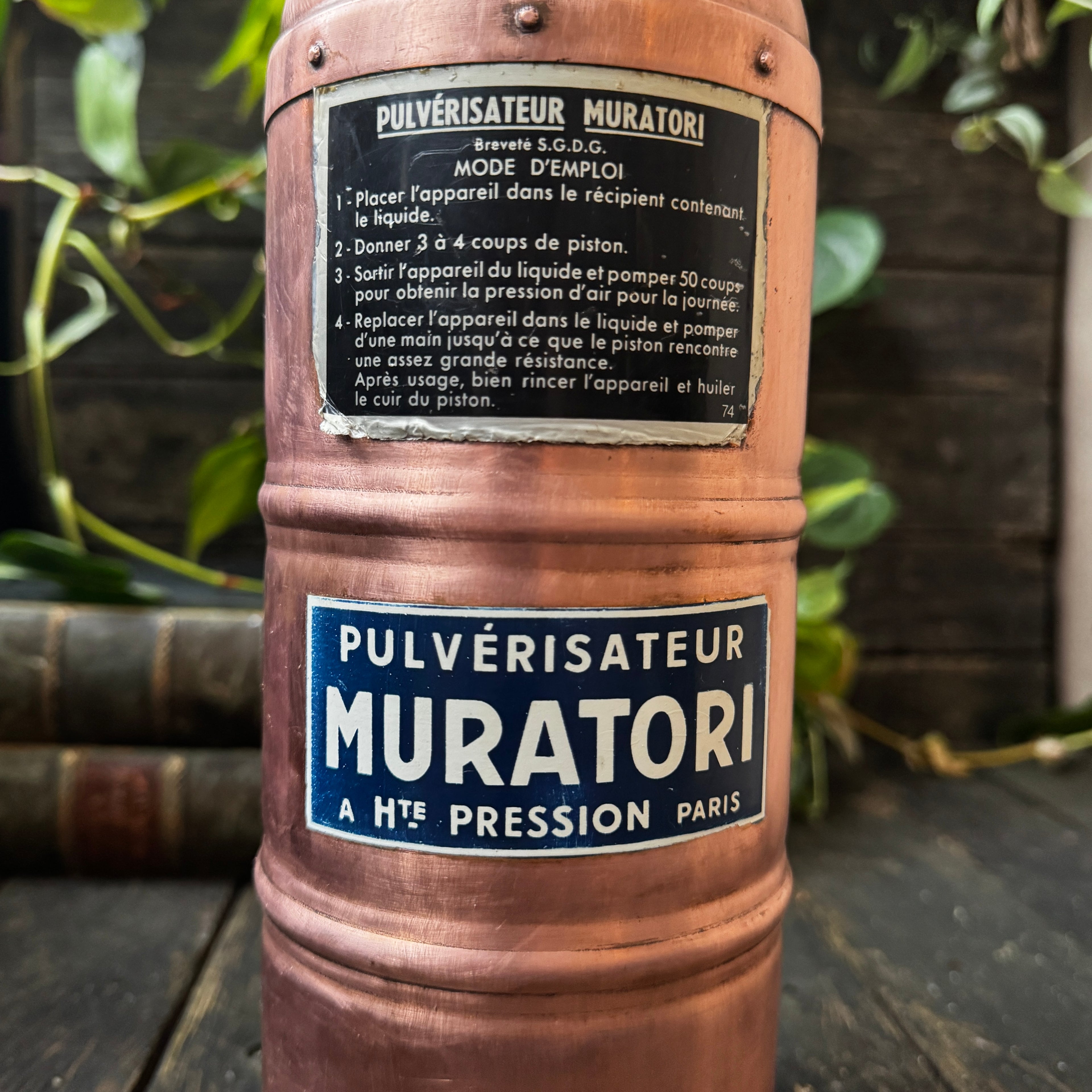 Beautiful 1930s French Muratori Hand Pump Garden Sprayer in Copper and Brass