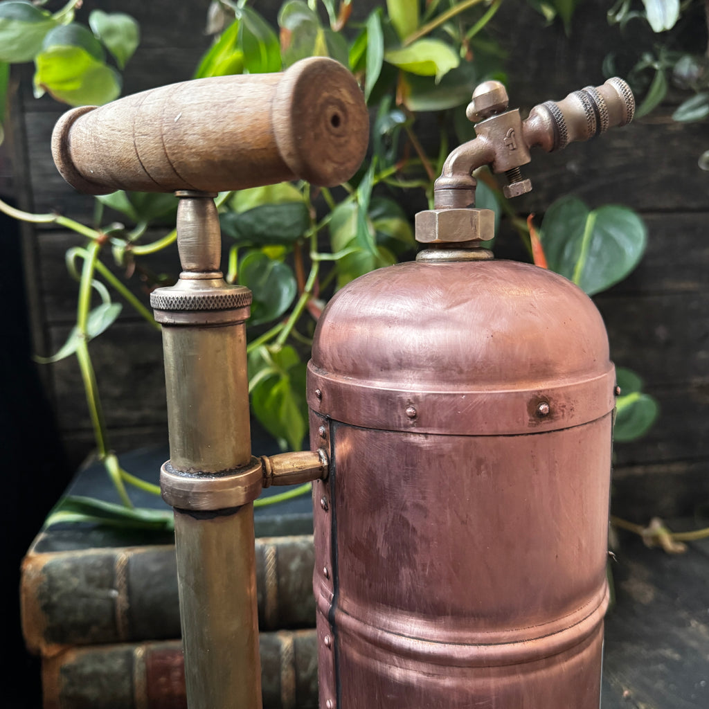 Beautiful 1930s French Muratori Hand Pump Garden Sprayer in Copper and Brass